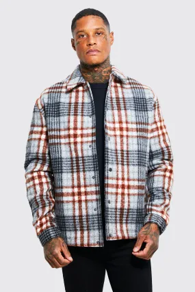 Oversized Wool Look Check Drawcord Coach Jacket | boohooMAN UK