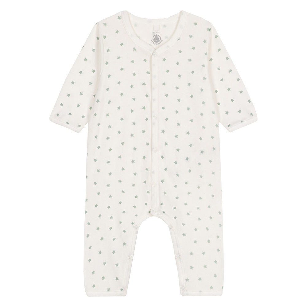 Petit Bateau Baby Long Sleeve Star Print Romper - White Green