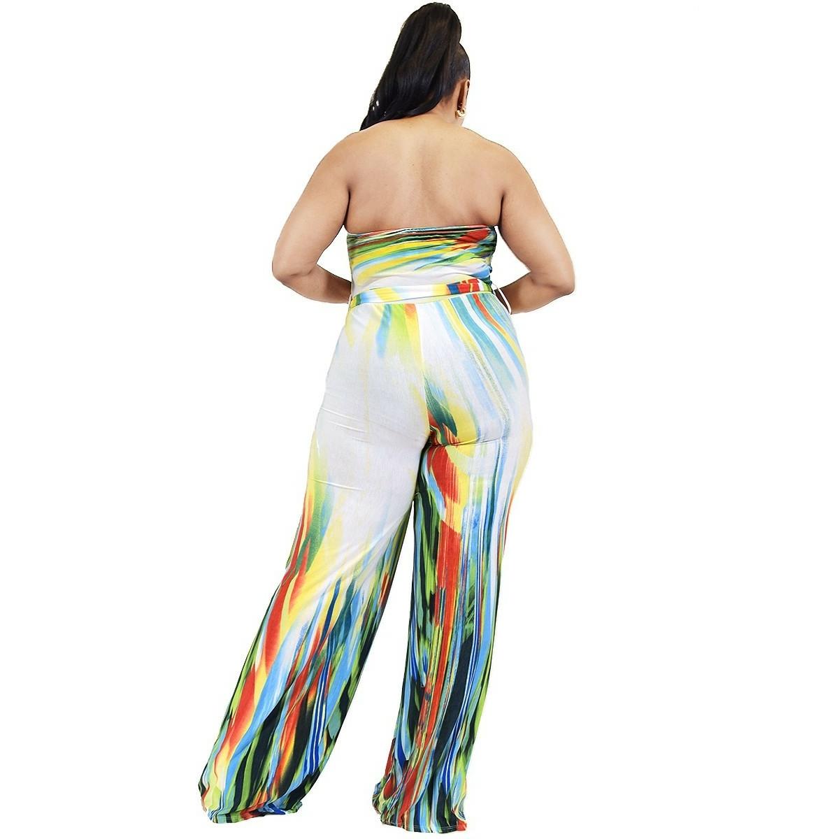 Plus size off shoulder color brushed tie waist jumpsuit