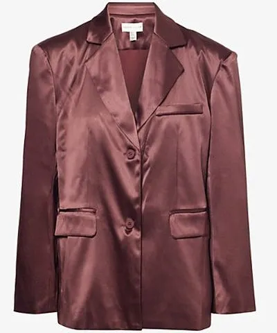 Pretty Lavish Womens Deep Wine Beck single-breasted oversized satin blazer