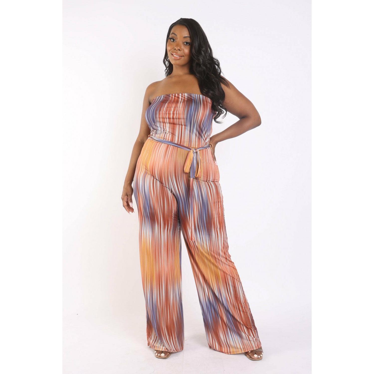 Printed Tube Jumpsuit With Self Belt