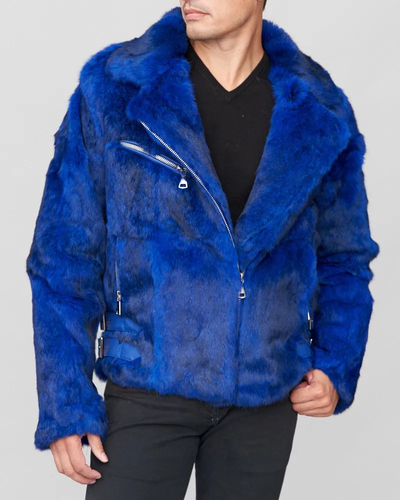 Rabbit Fur Biker Jacket in Blue: FurSource