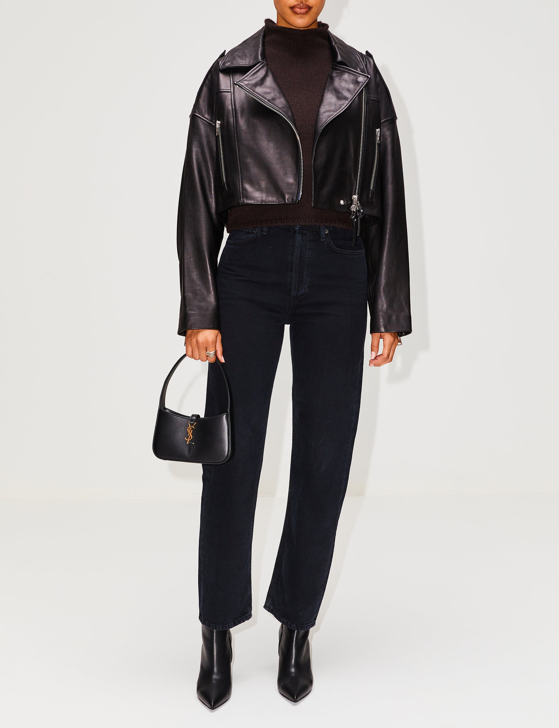 Remi Cropped Leather Biker Jacket