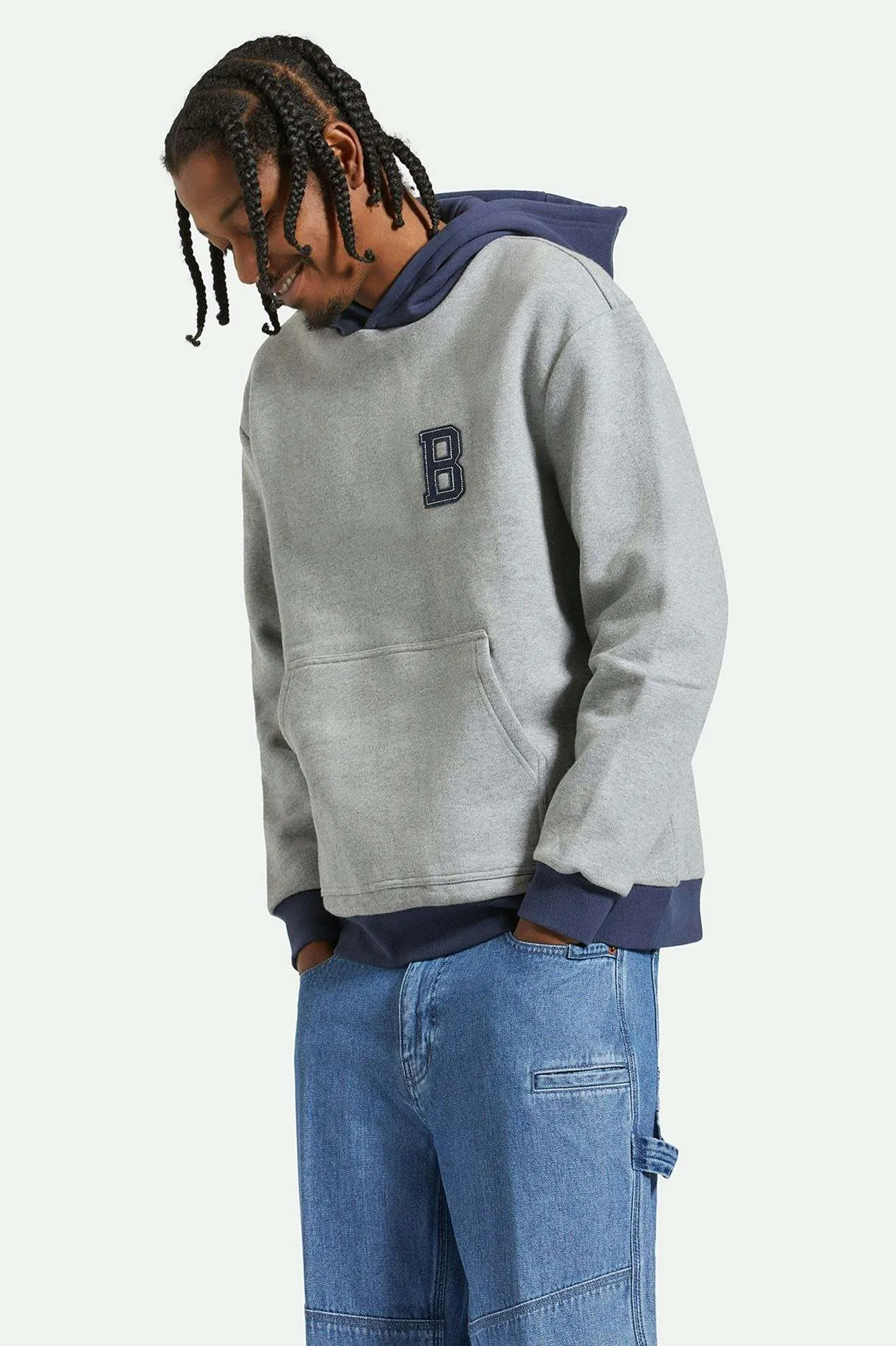 Retro Heavyweight Relaxed Hoodie - Heather Grey/Washed Navy