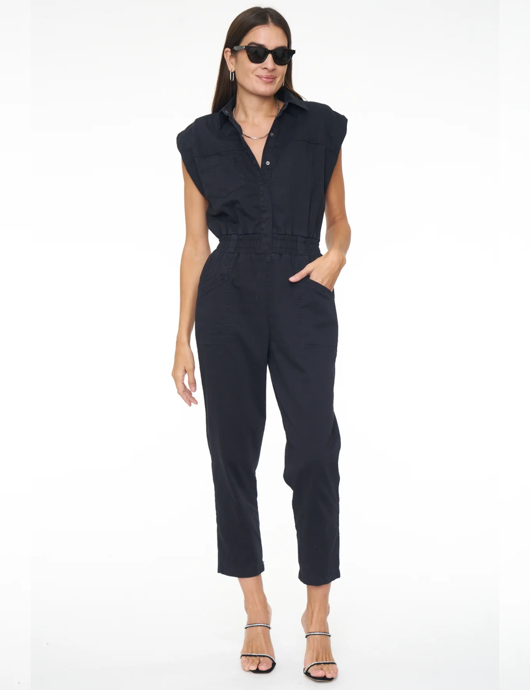 Rosie Shoulder Pad Jumpsuit, Fade To Black