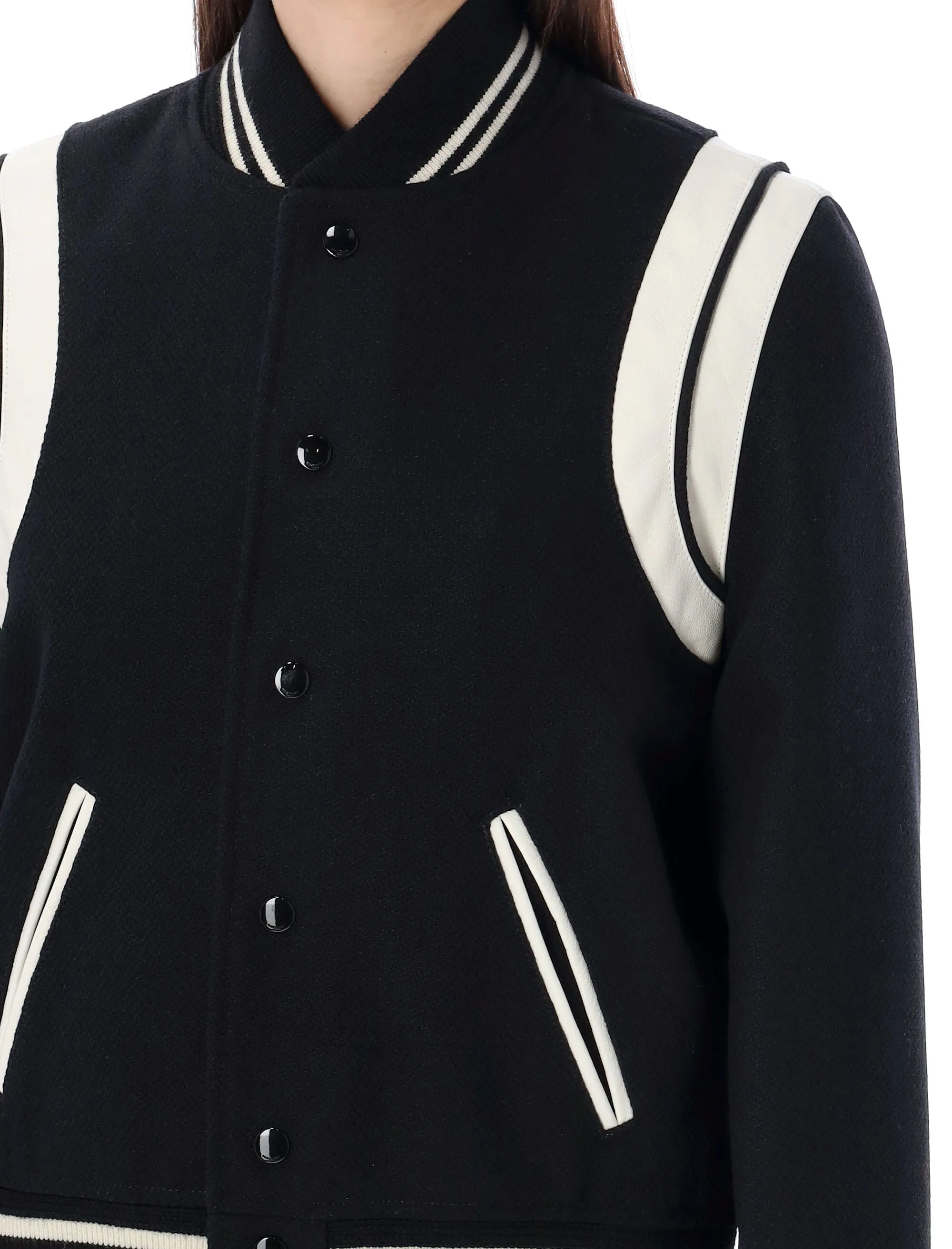 SAINT LAURENT Chic Black and White Wool Blend Teddy Jacket