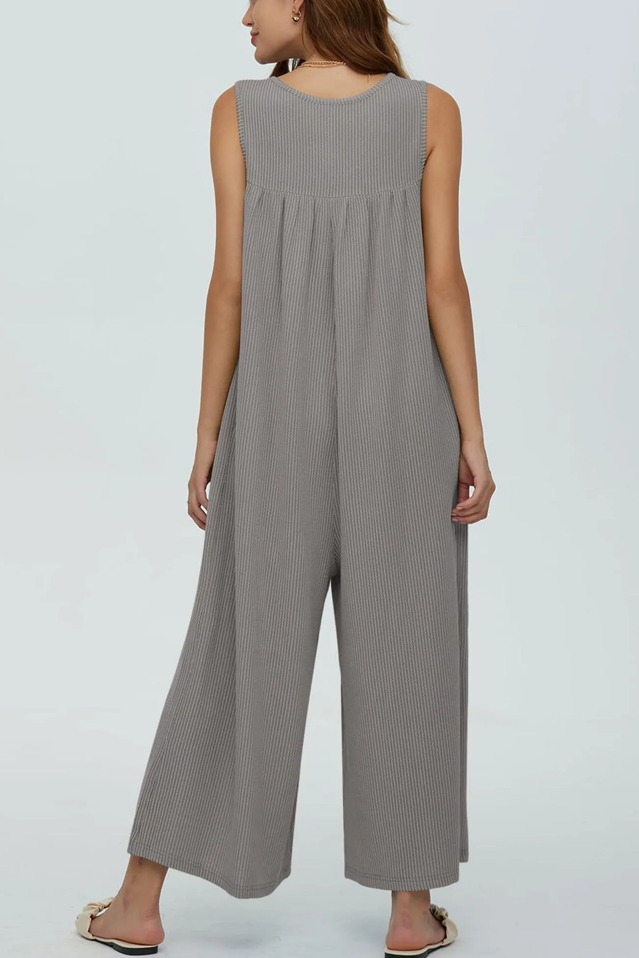 Single-breasted Pocketed Sleeveless Jumpsuits