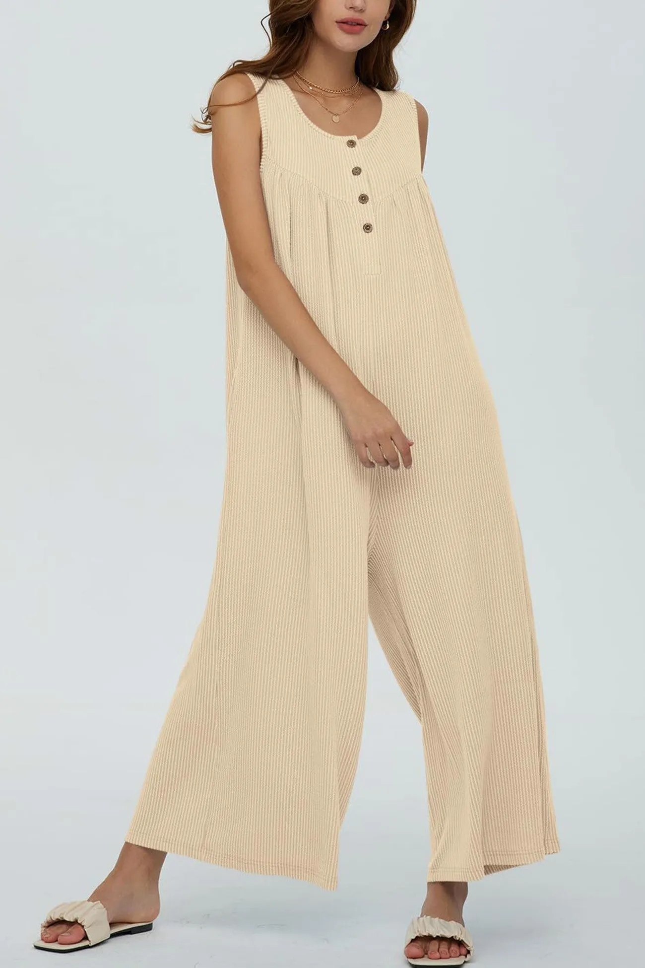 Single-breasted Pocketed Sleeveless Jumpsuits