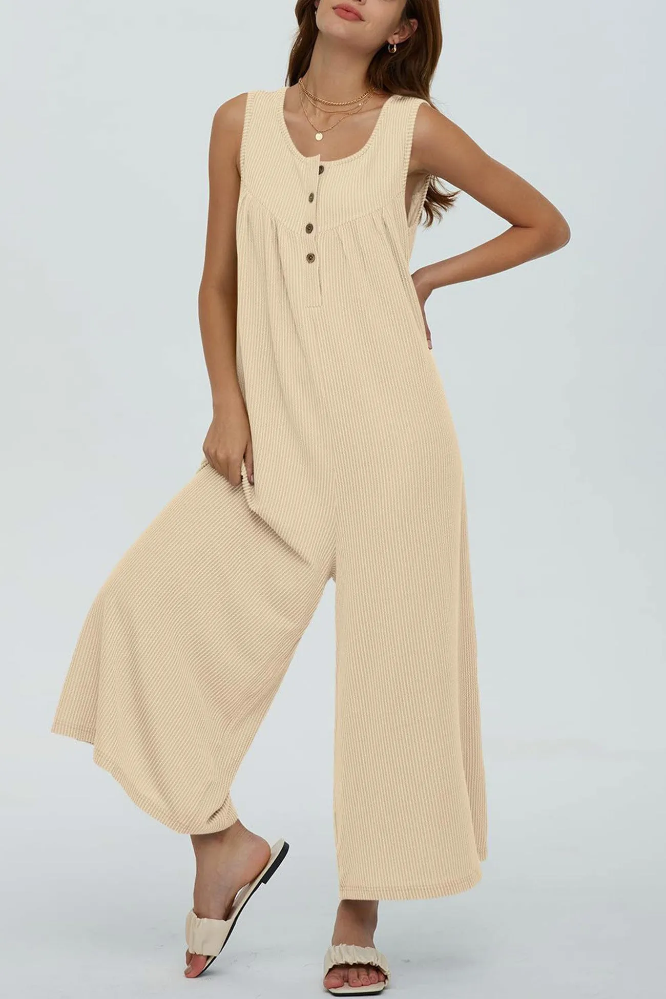 Single-breasted Pocketed Sleeveless Jumpsuits