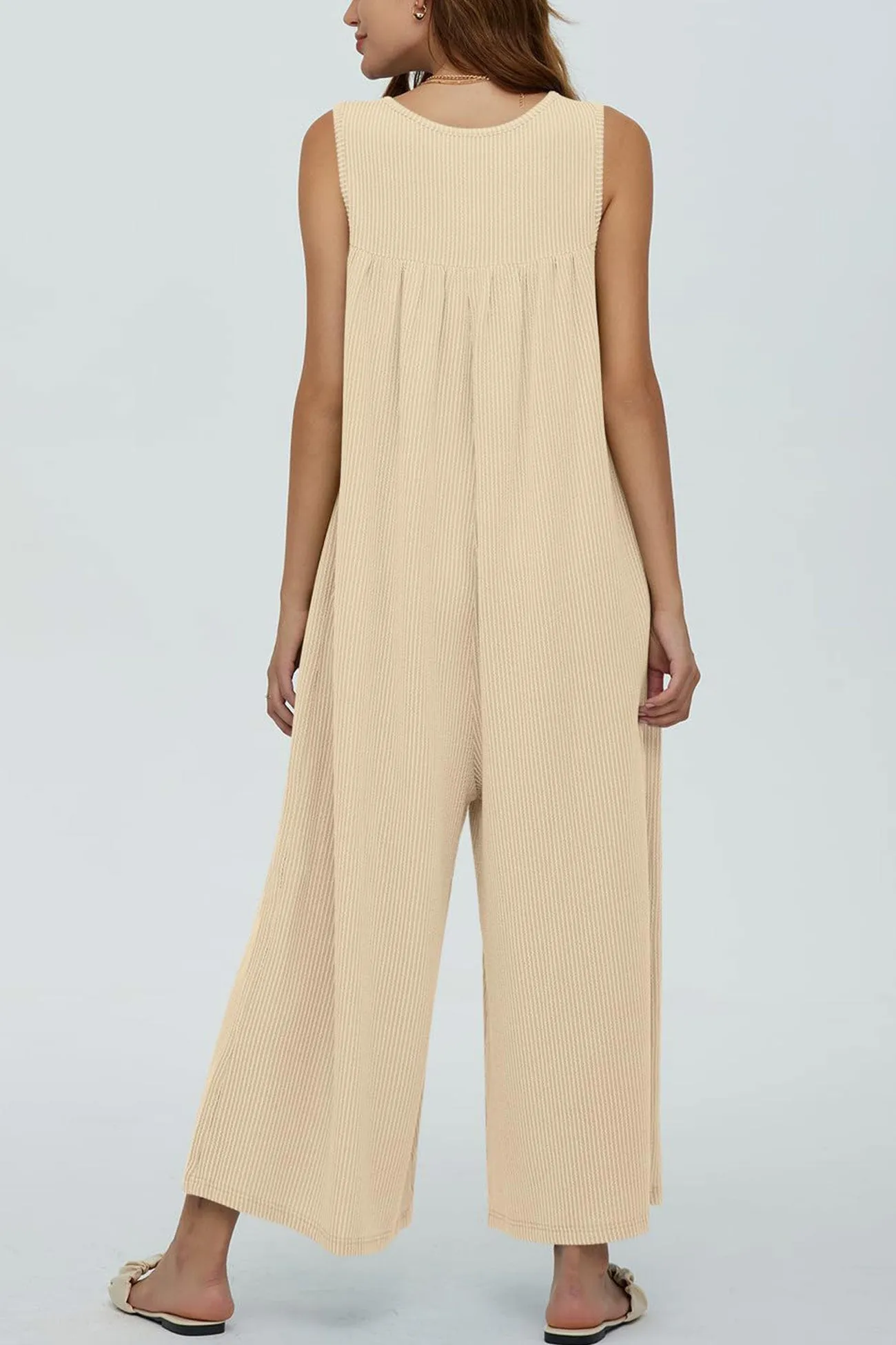 Single-breasted Pocketed Sleeveless Jumpsuits