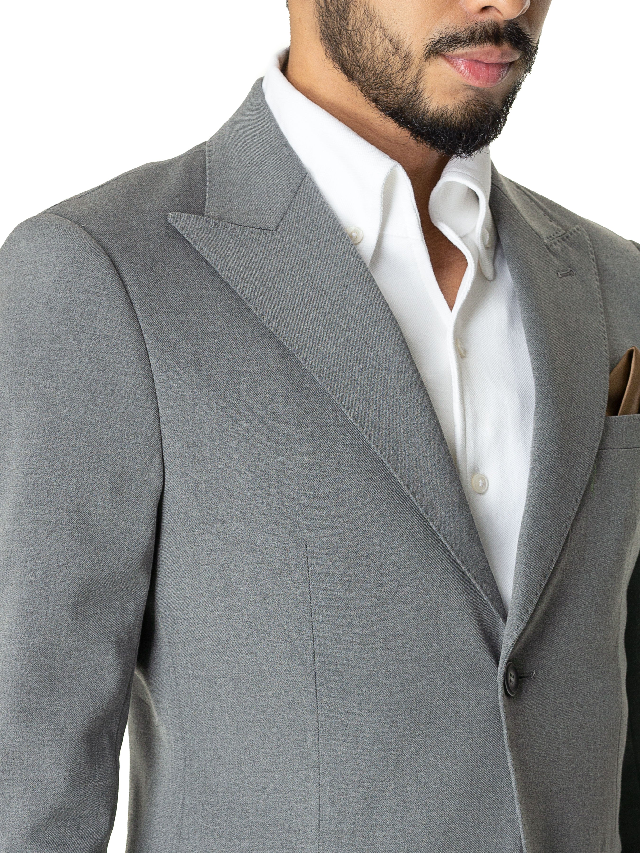 Single Breasted Suit Blazer - Grey Plain (Peak Lapel)