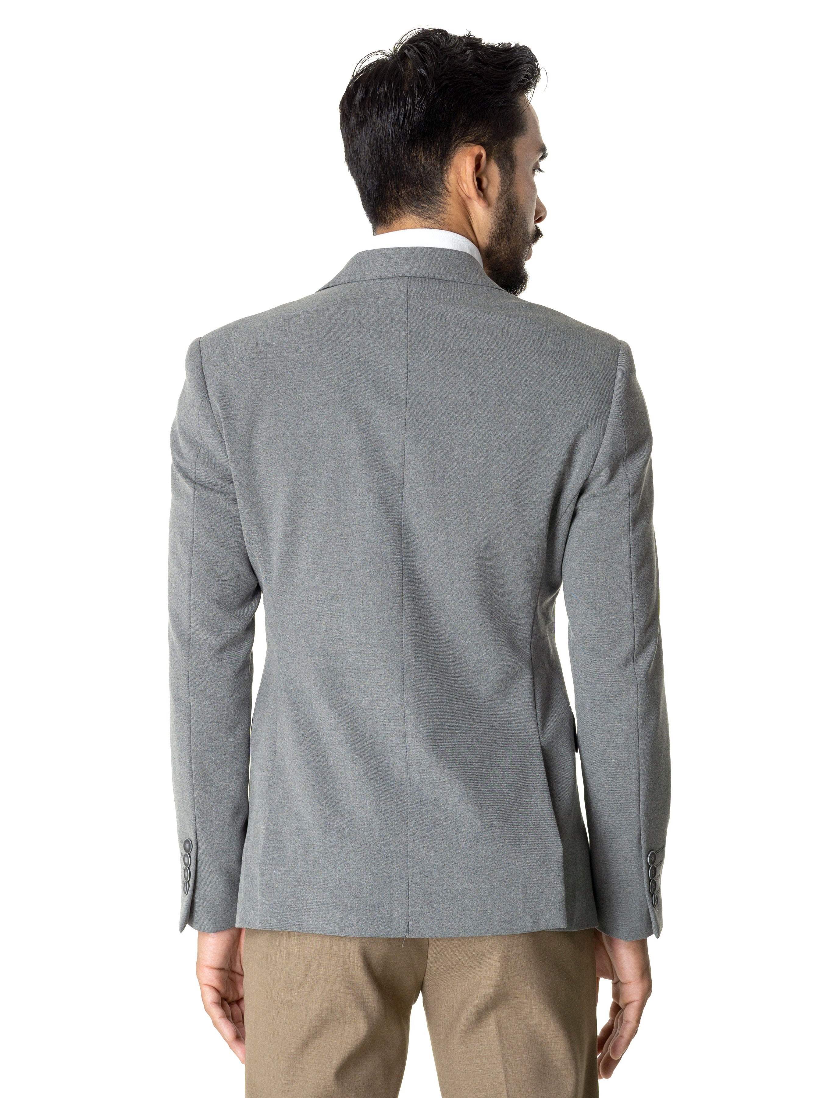 Single Breasted Suit Blazer - Grey Plain (Peak Lapel)