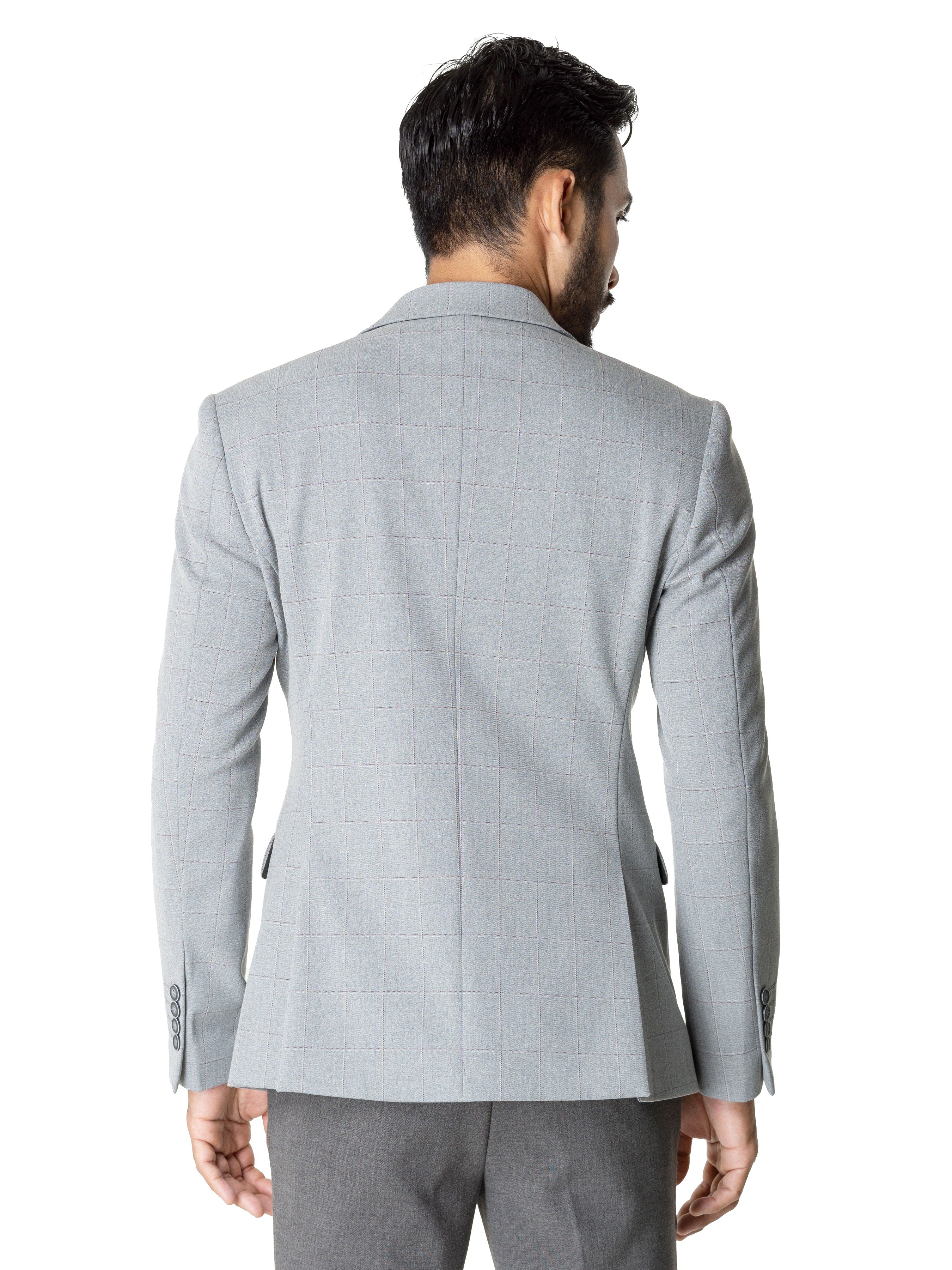 Single Breasted Suit Blazer - Light Grey Windowpane (Notch Lapel)