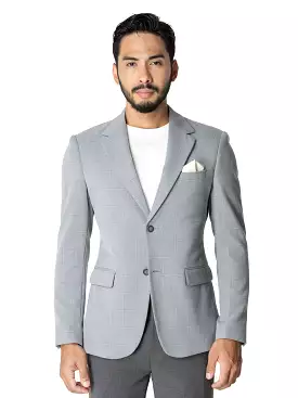 Single Breasted Suit Blazer - Light Grey Windowpane (Notch Lapel)