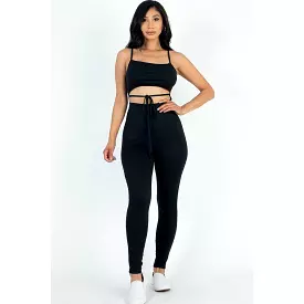 Solid Tie Front Cut Out Jumpsuit