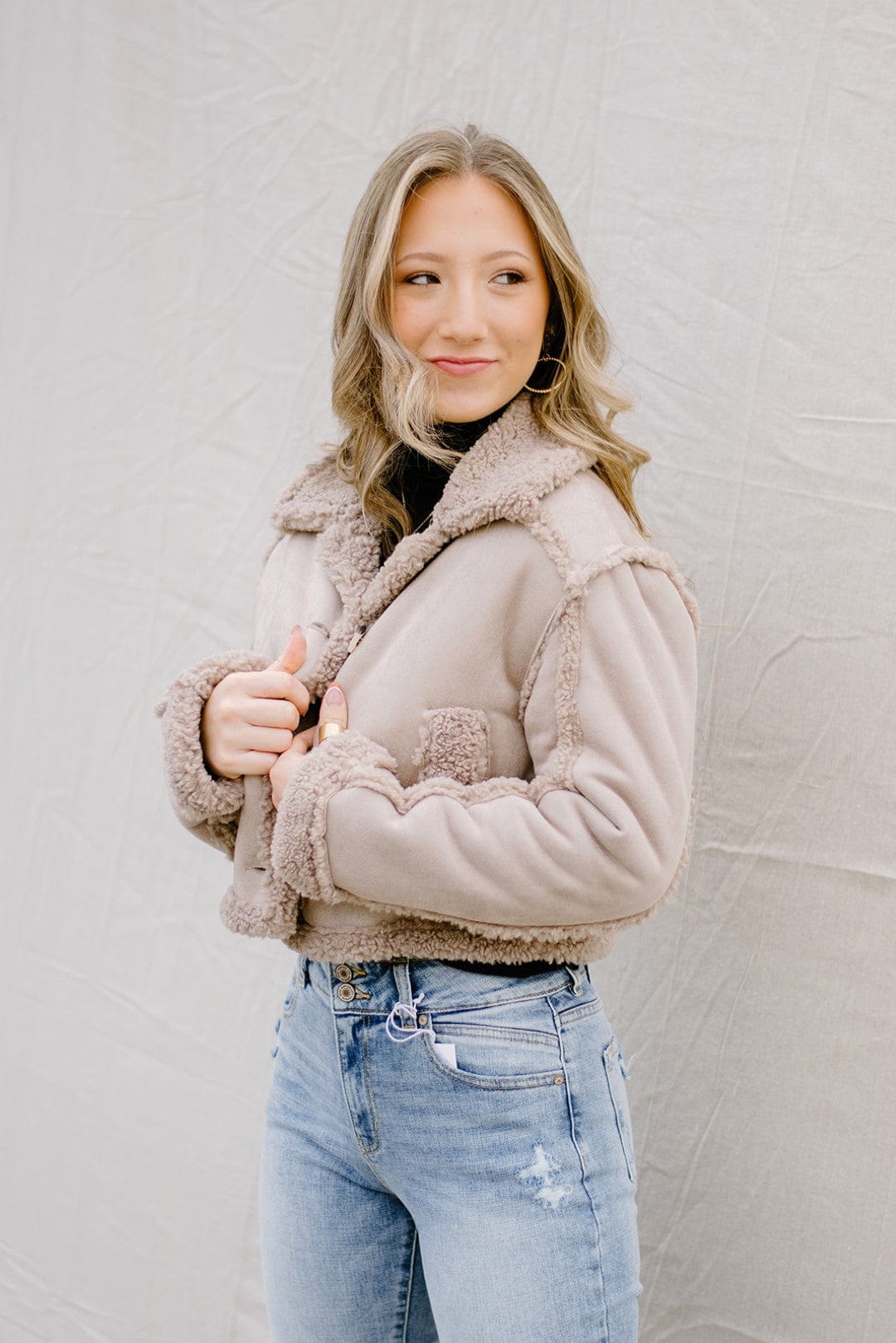 Taupe Shearling Button Jacket