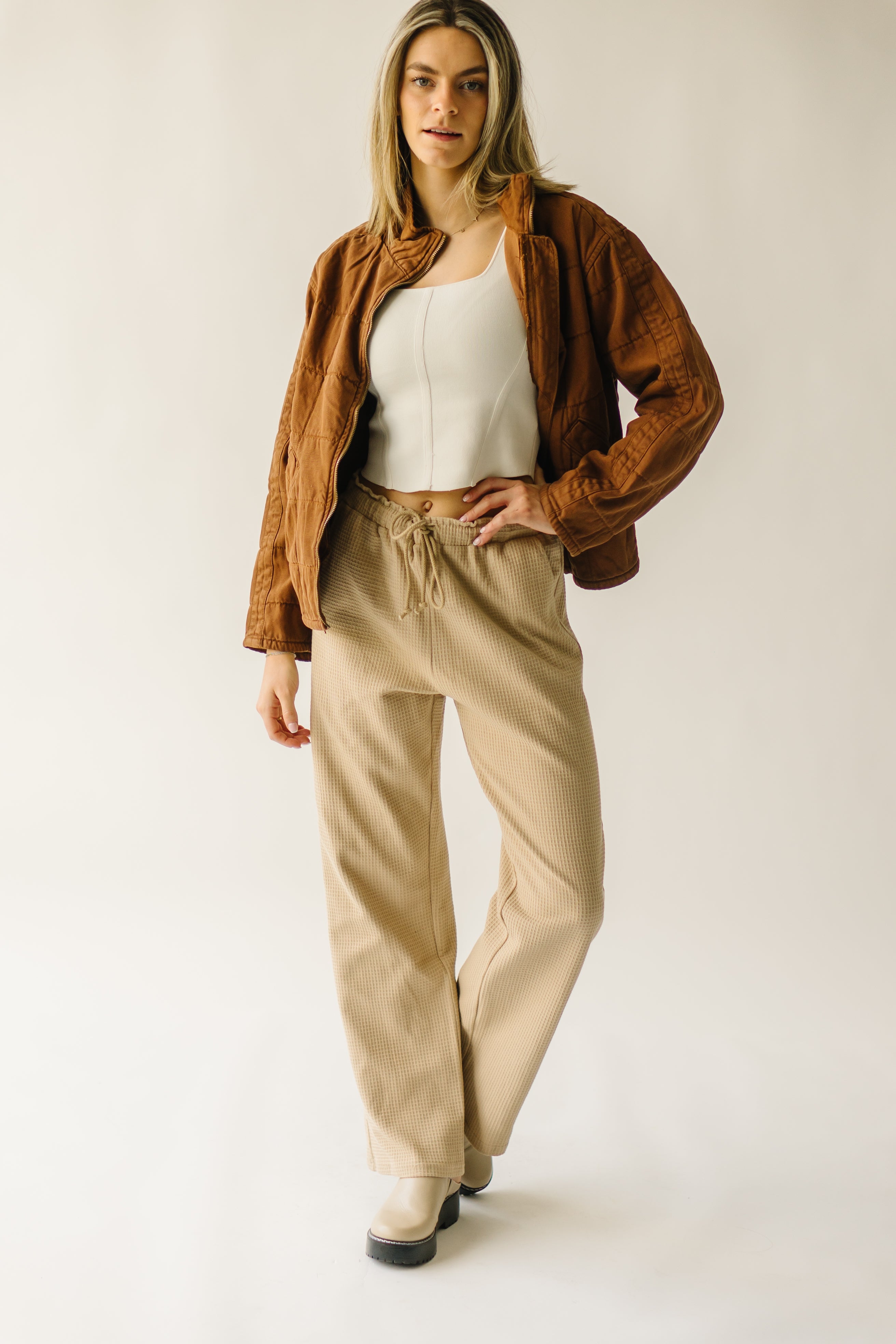 The Bandon Cotton Waffle Knit Pant in Taupe