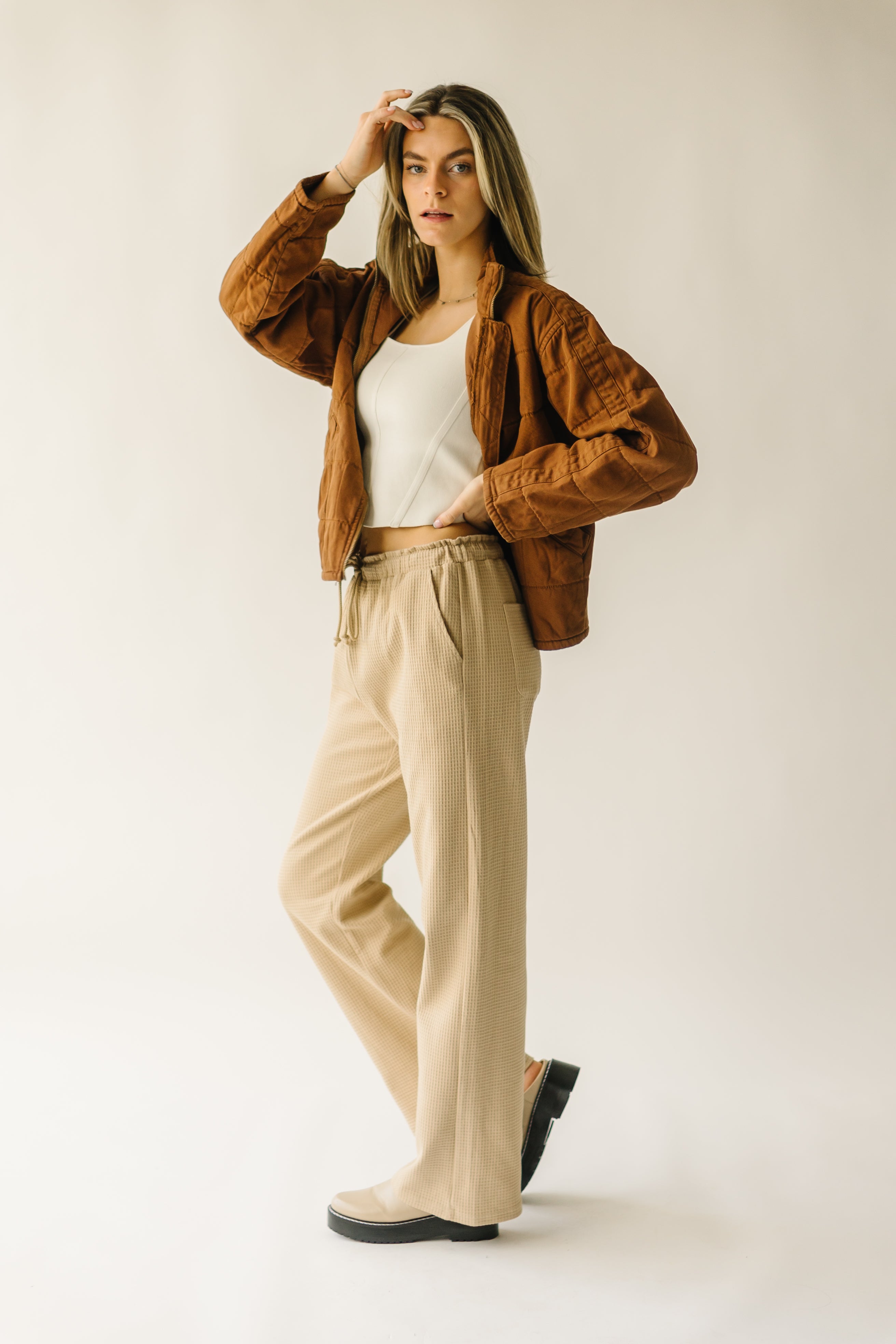 The Bandon Cotton Waffle Knit Pant in Taupe