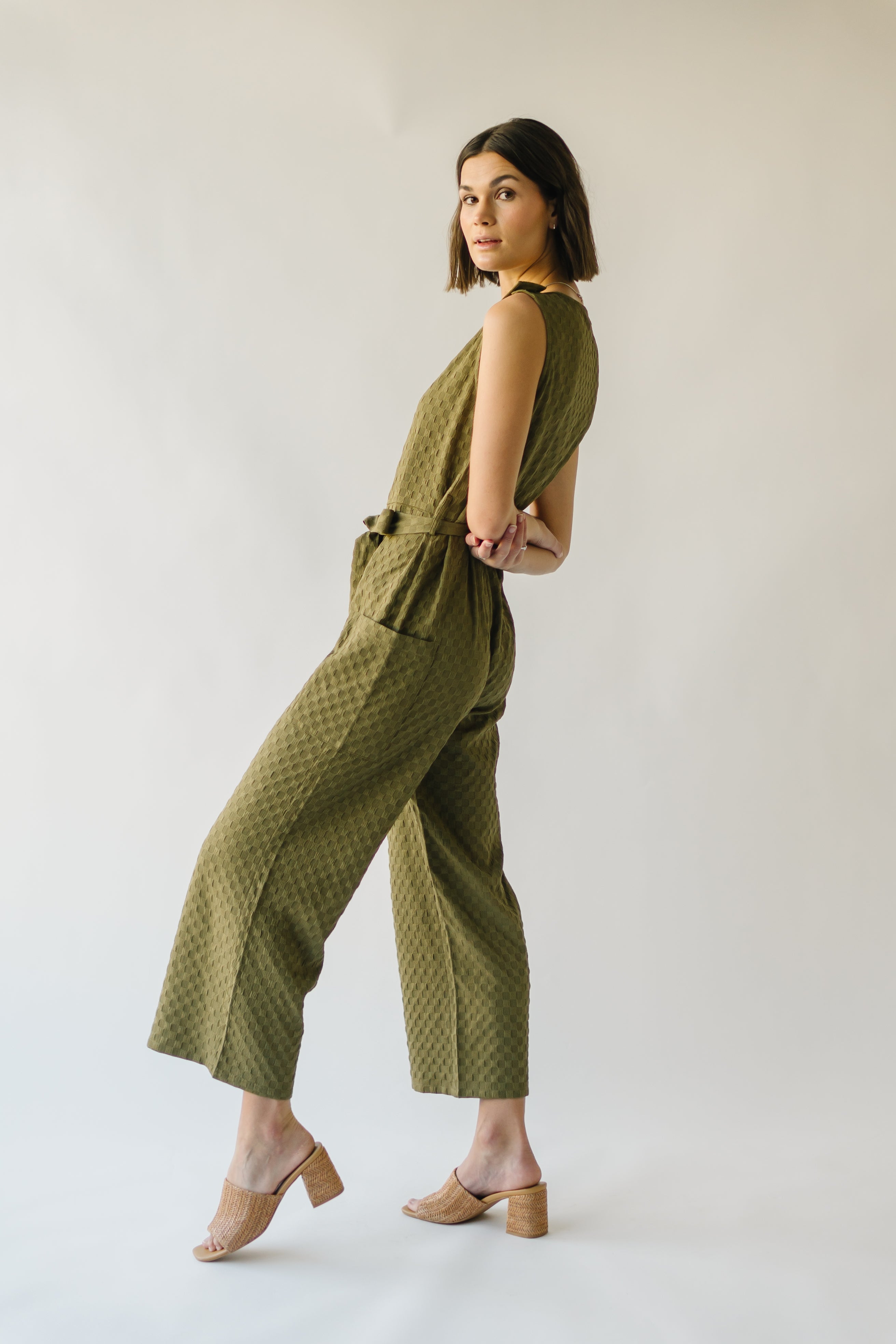 The Belgrade Shoulder Button Jumpsuit in Olive