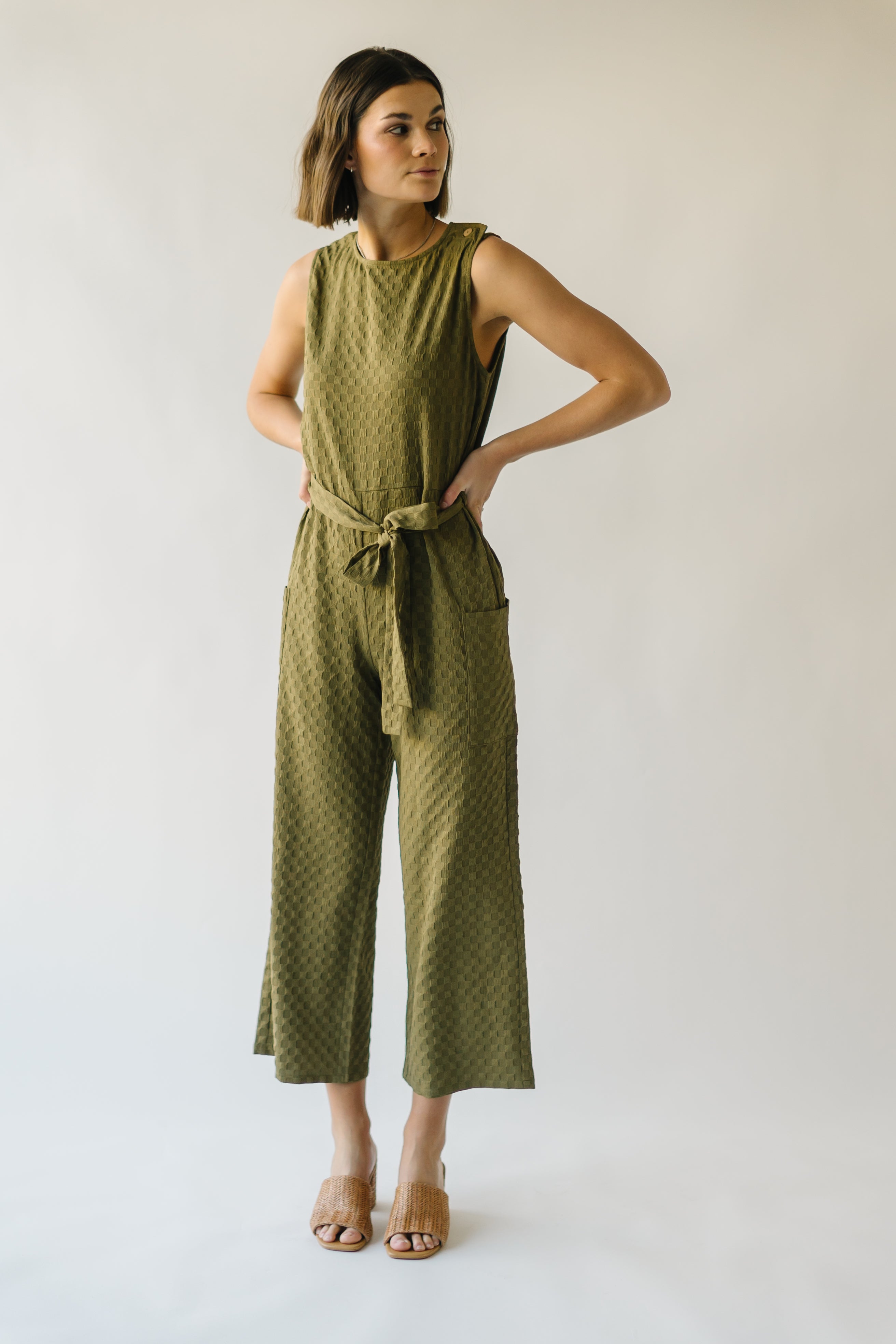 The Belgrade Shoulder Button Jumpsuit in Olive