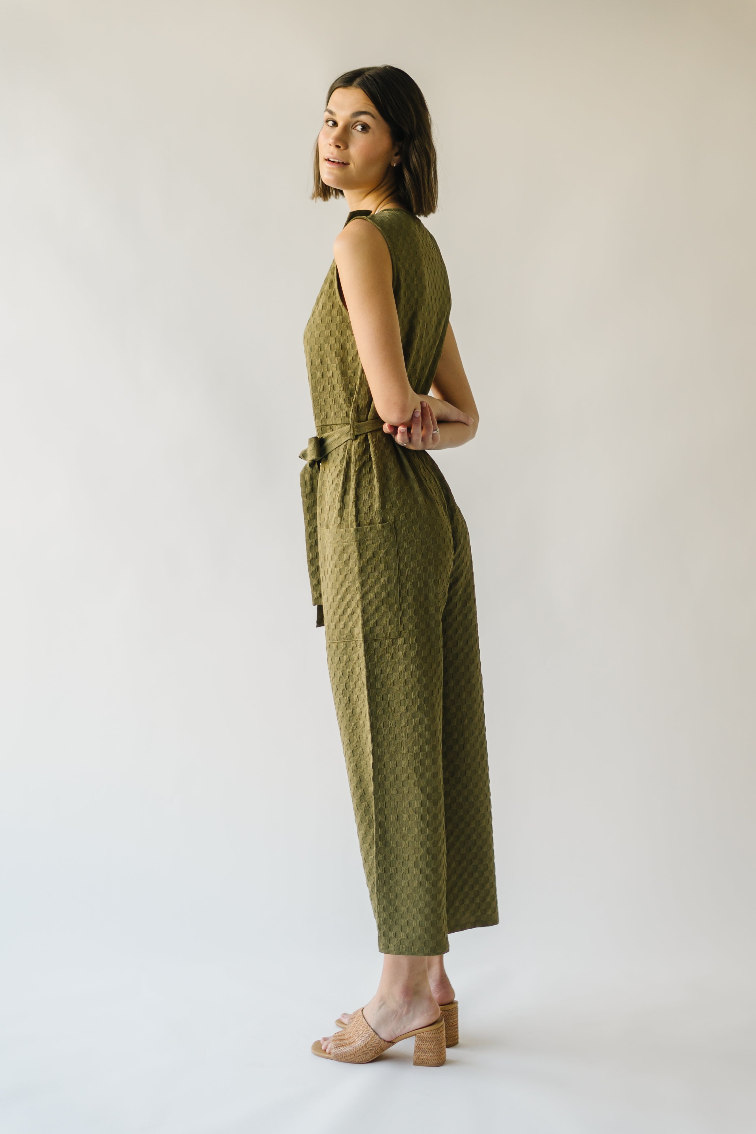 The Belgrade Shoulder Button Jumpsuit in Olive