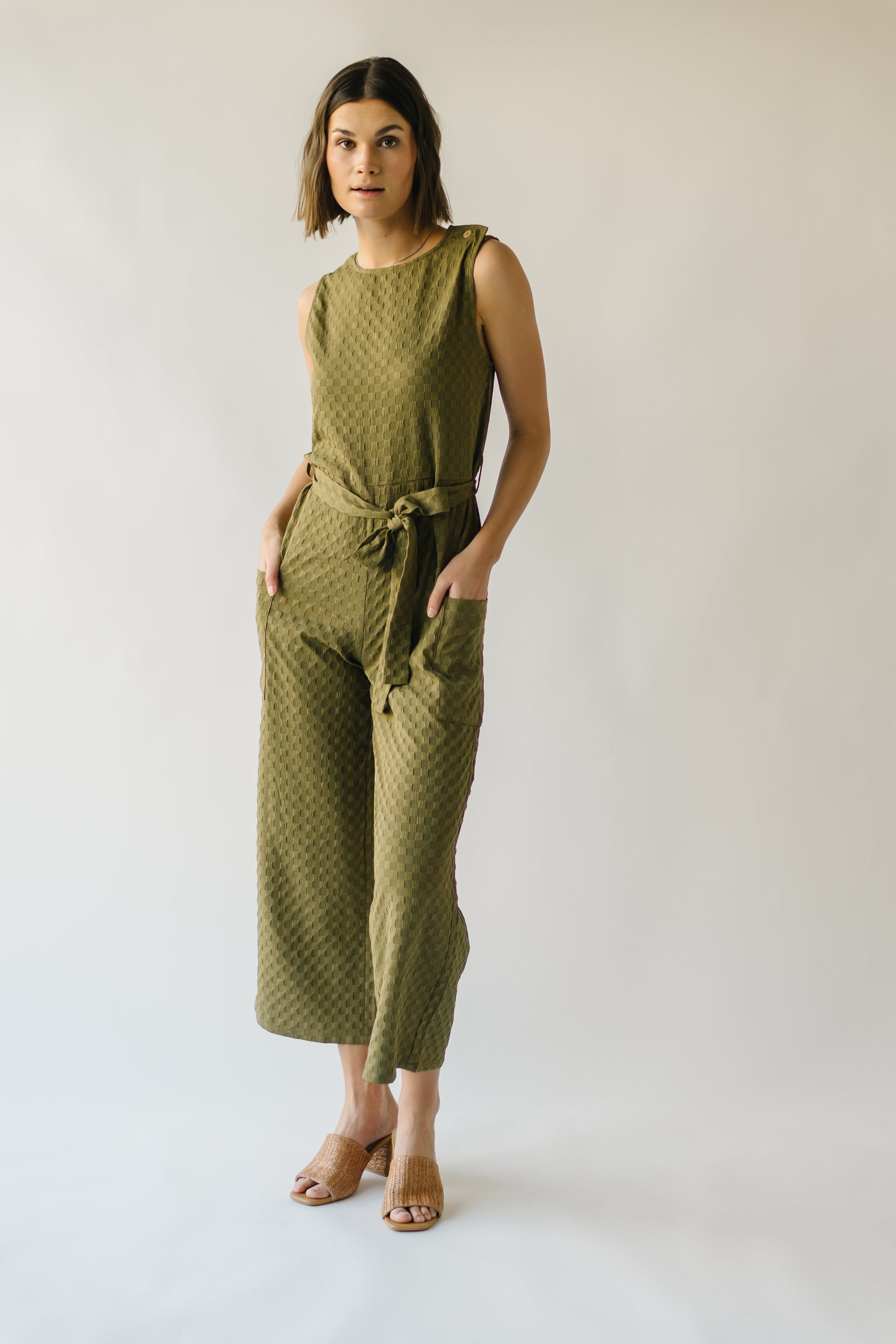 The Belgrade Shoulder Button Jumpsuit in Olive