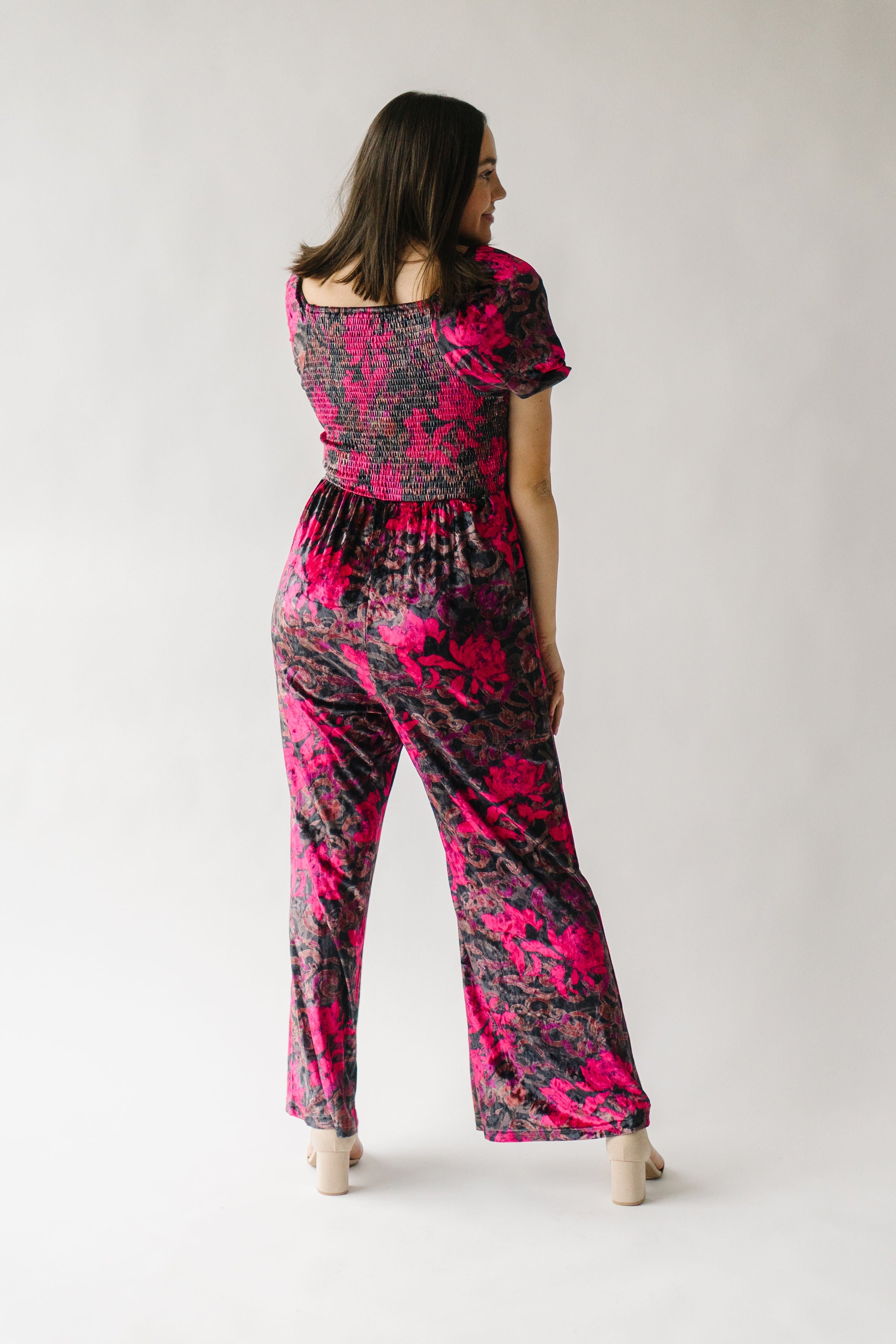 The Blythe Velvet Jumpsuit in Black Floral