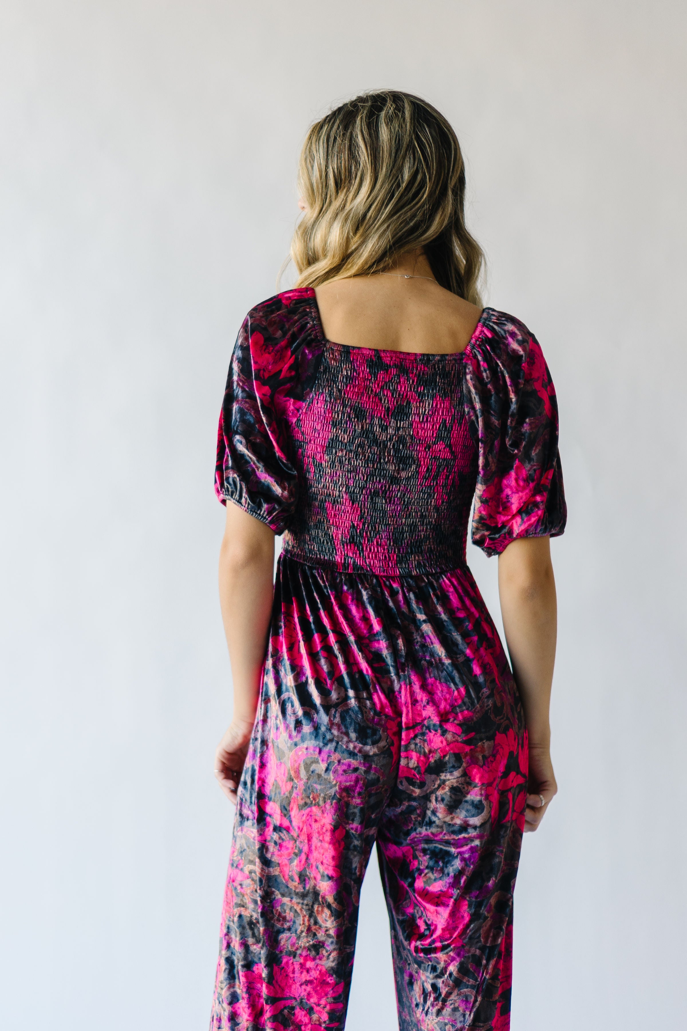 The Blythe Velvet Jumpsuit in Black Floral