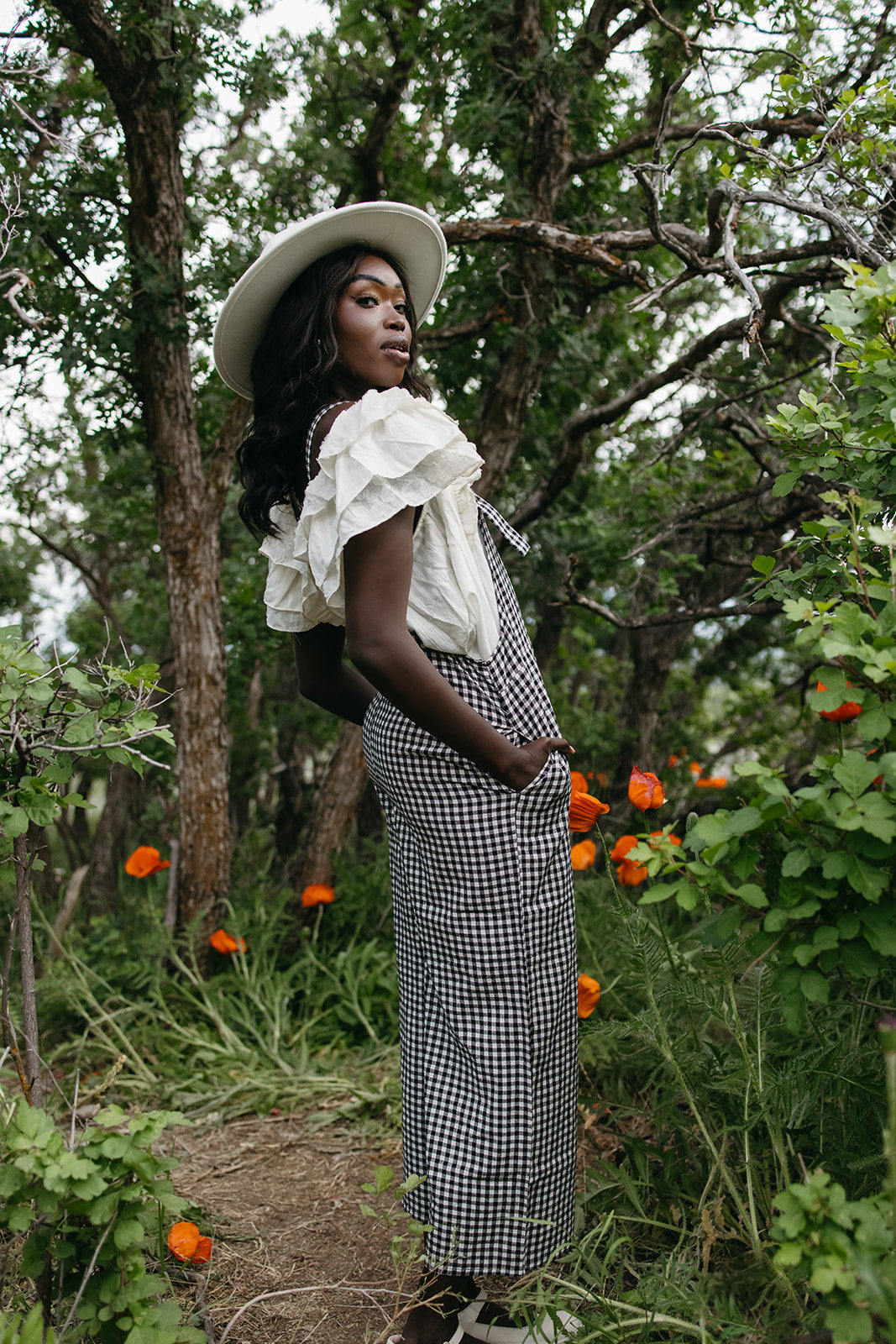 The Breigh Checkered Jumpsuit in Black + Cream