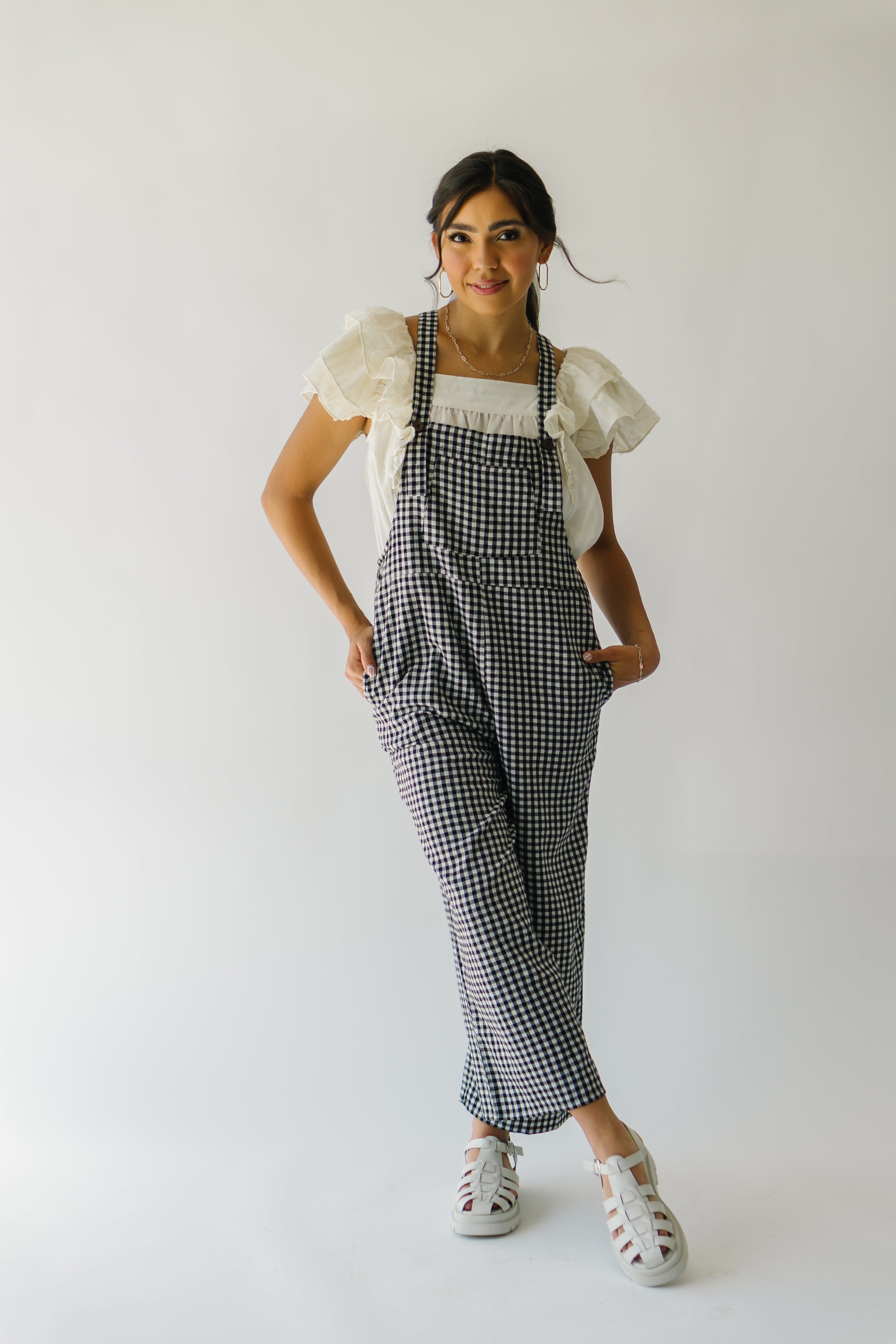 The Breigh Checkered Jumpsuit in Black + Cream