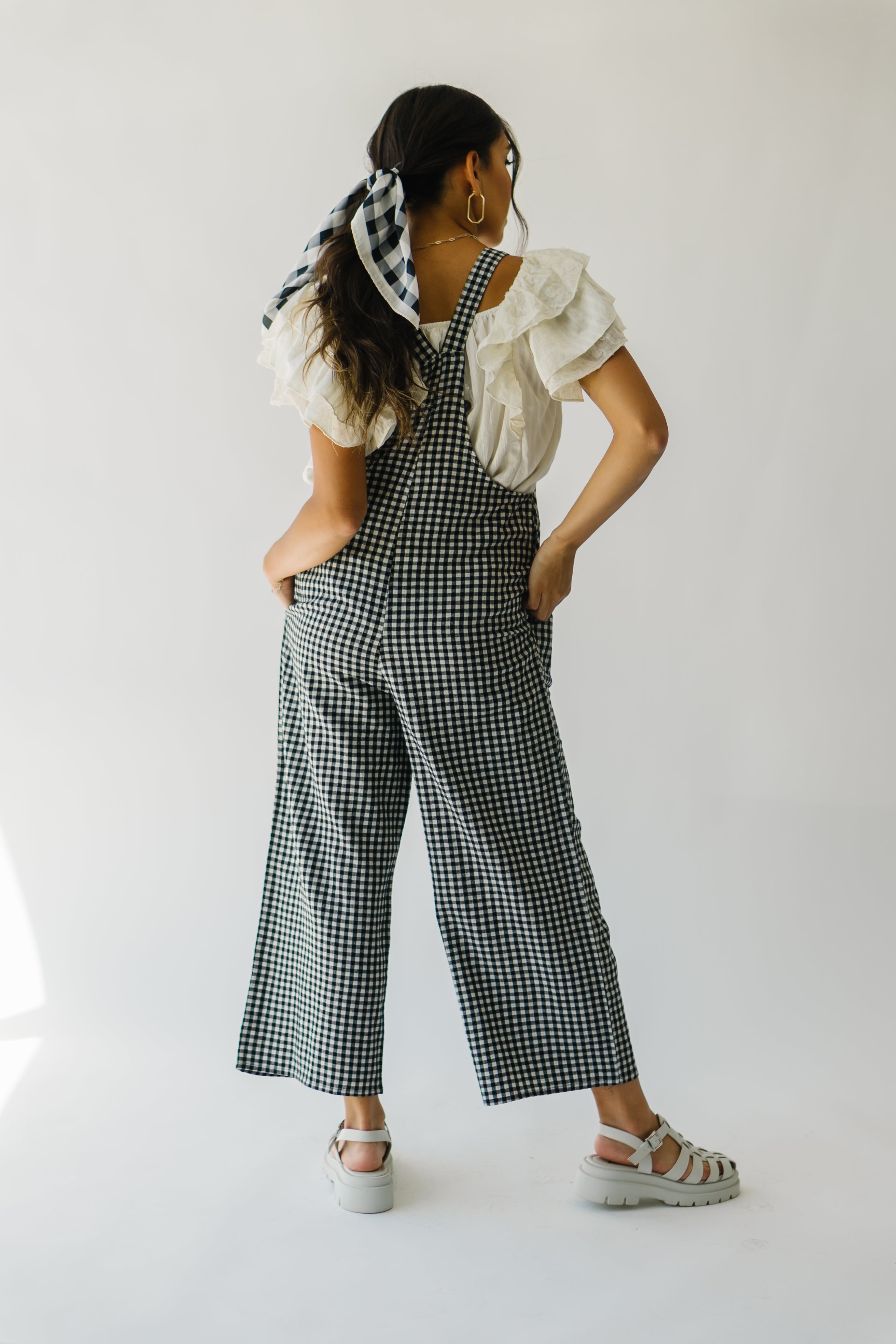 The Breigh Checkered Jumpsuit in Black + Cream