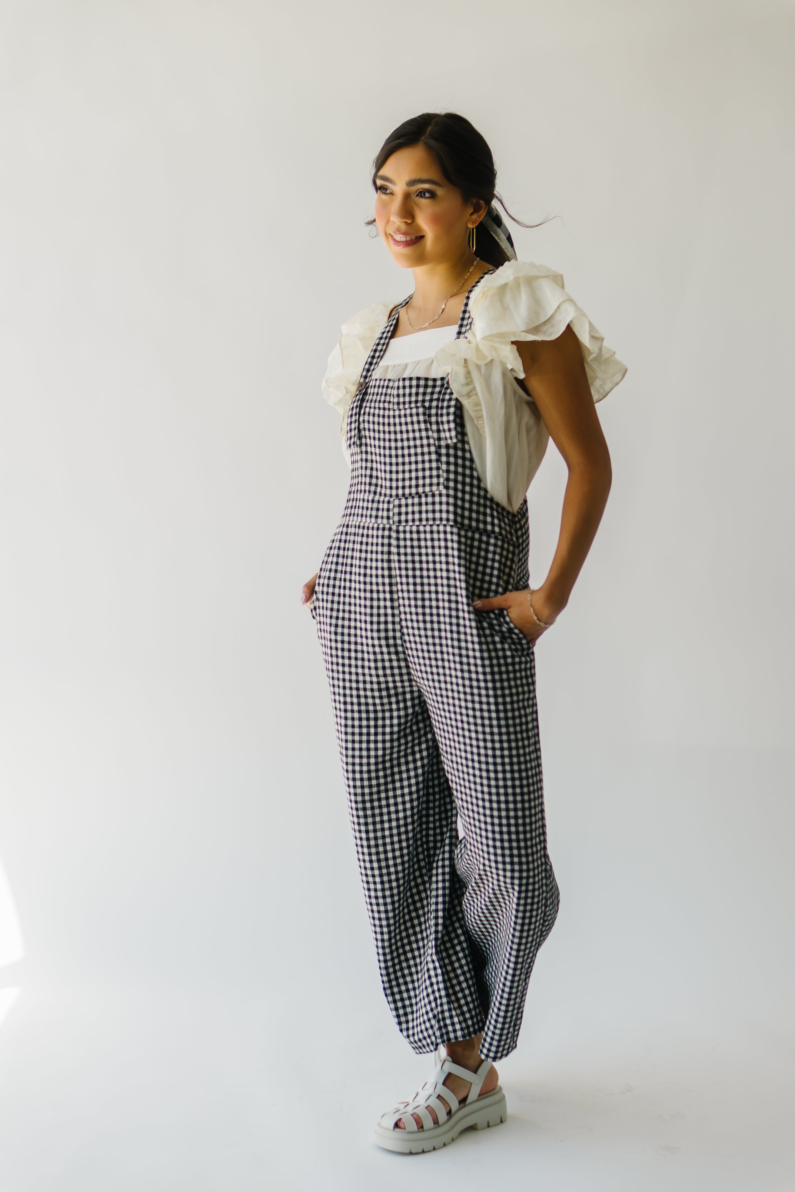 The Breigh Checkered Jumpsuit in Black + Cream