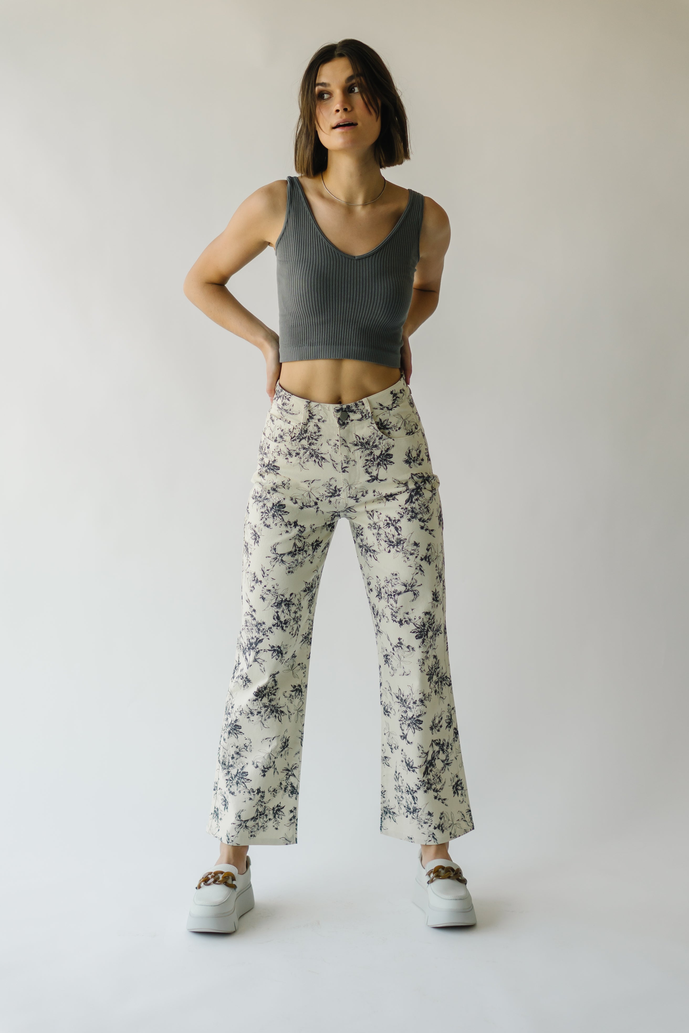 The Castana Watercolor Floral Pant in Ivory