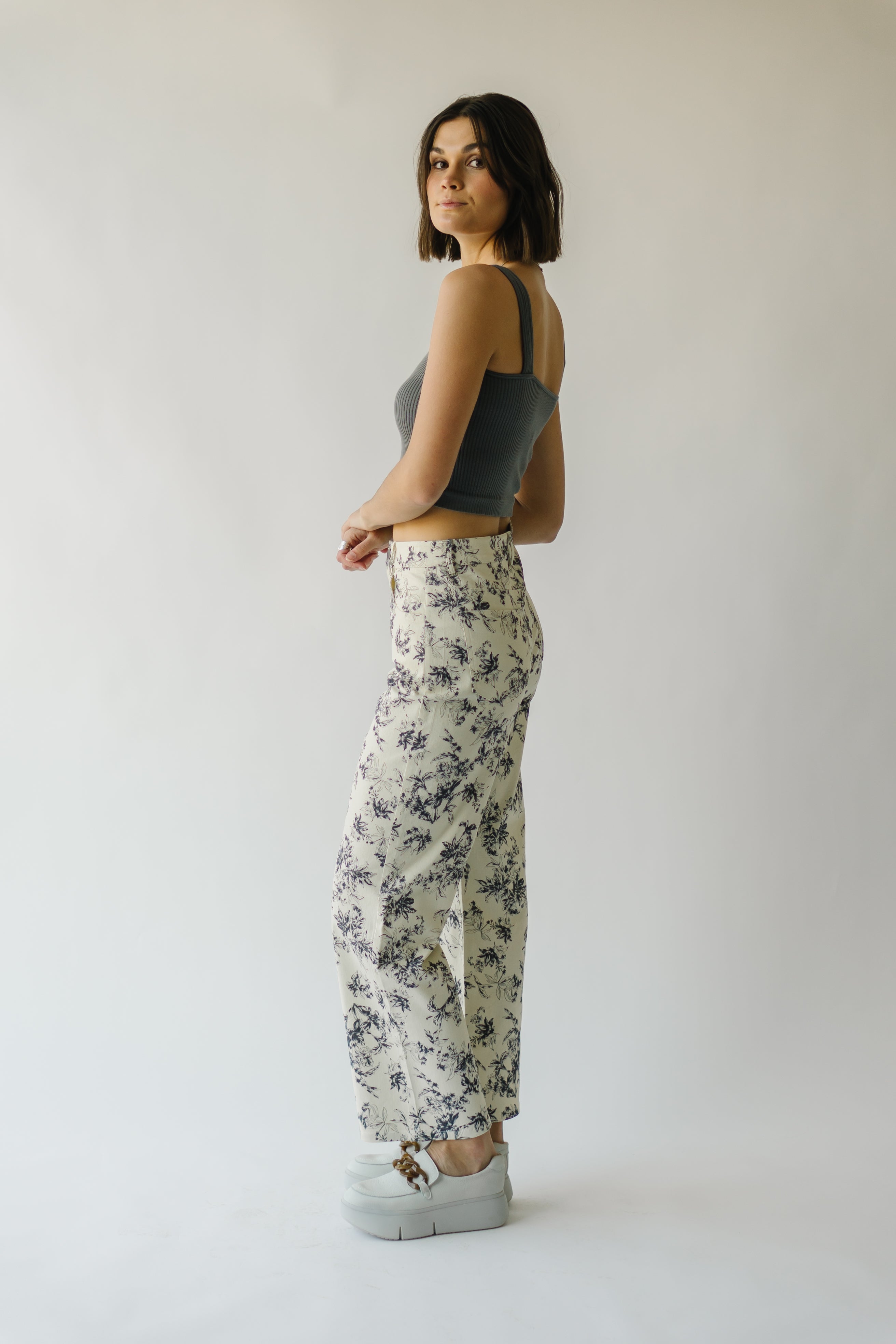 The Castana Watercolor Floral Pant in Ivory