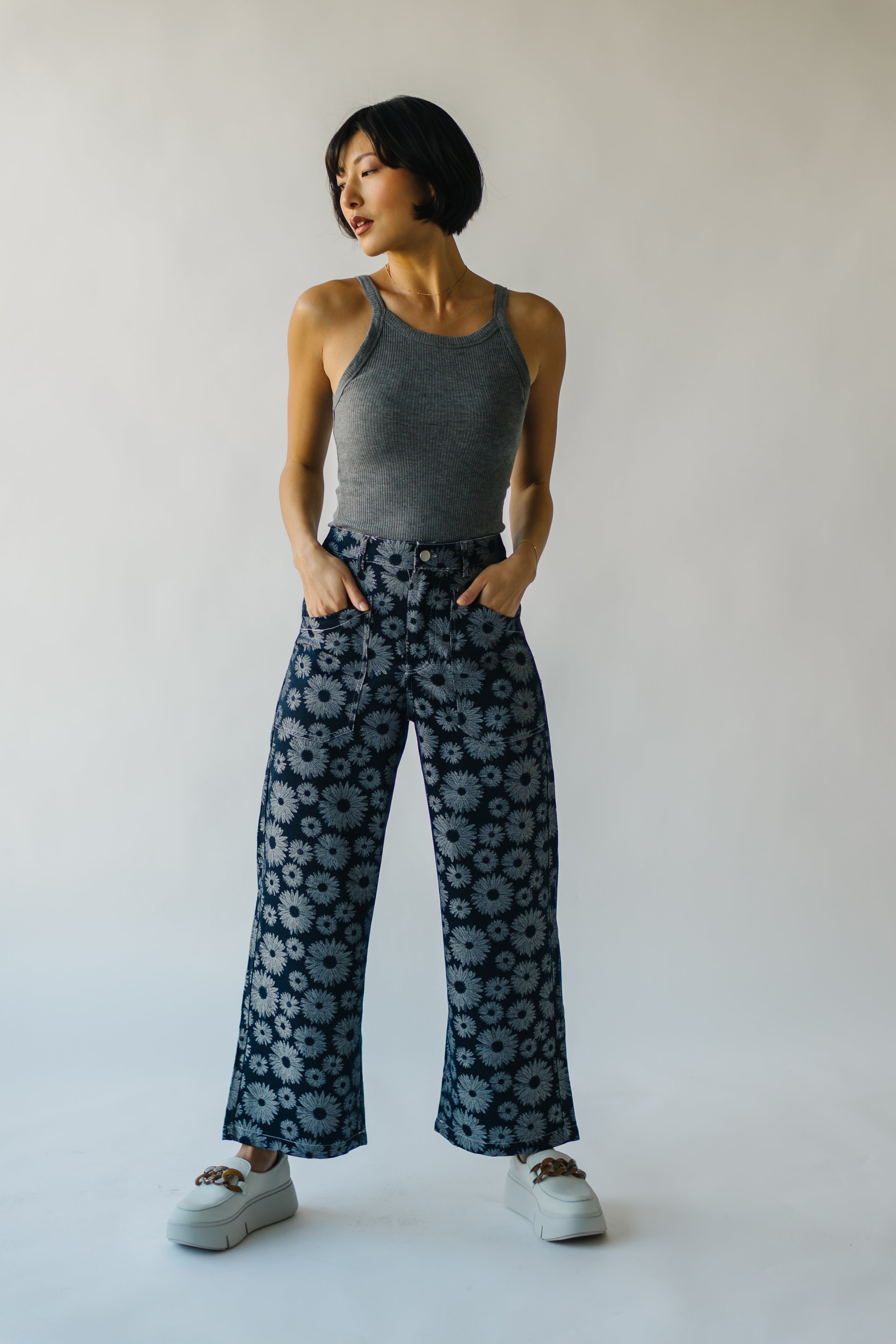 The Delano Denim Pant in Navy Floral