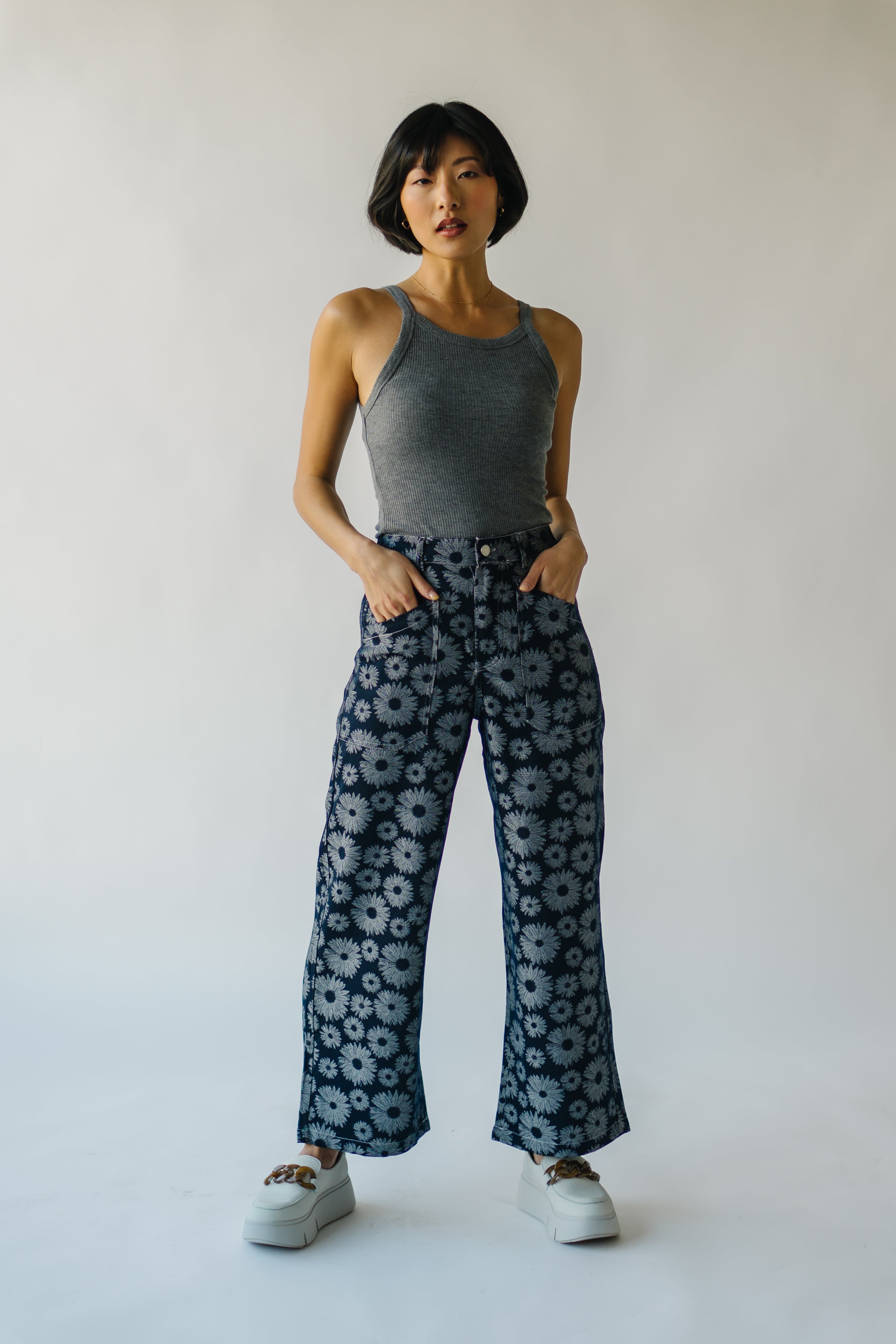 The Delano Denim Pant in Navy Floral