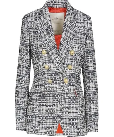 The Extreme Collection Women's Black / White Tweed Blazer With Double-Breasted Gold Buttons Clementine