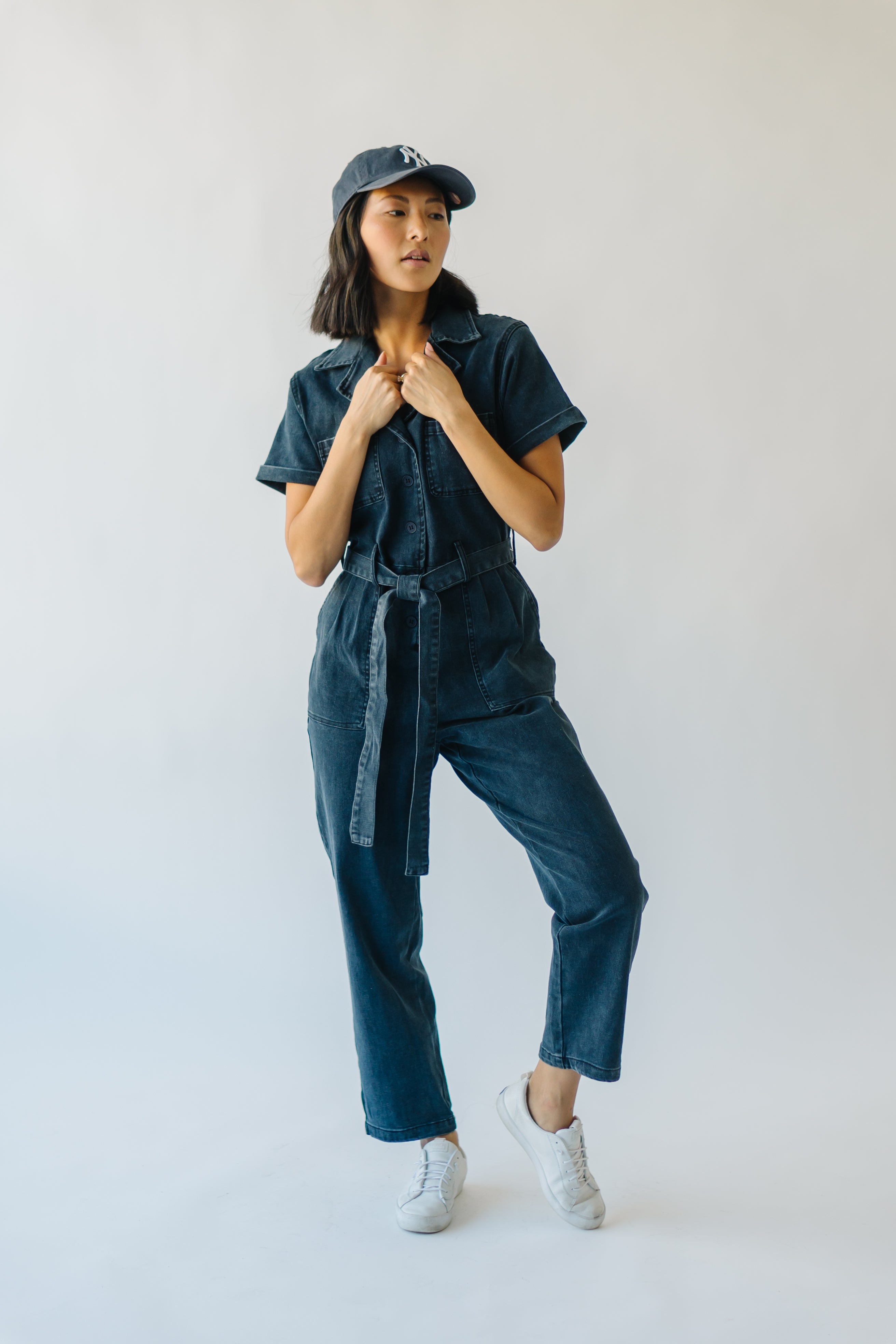 The Fleming Tie Denim Jumpsuit in Black