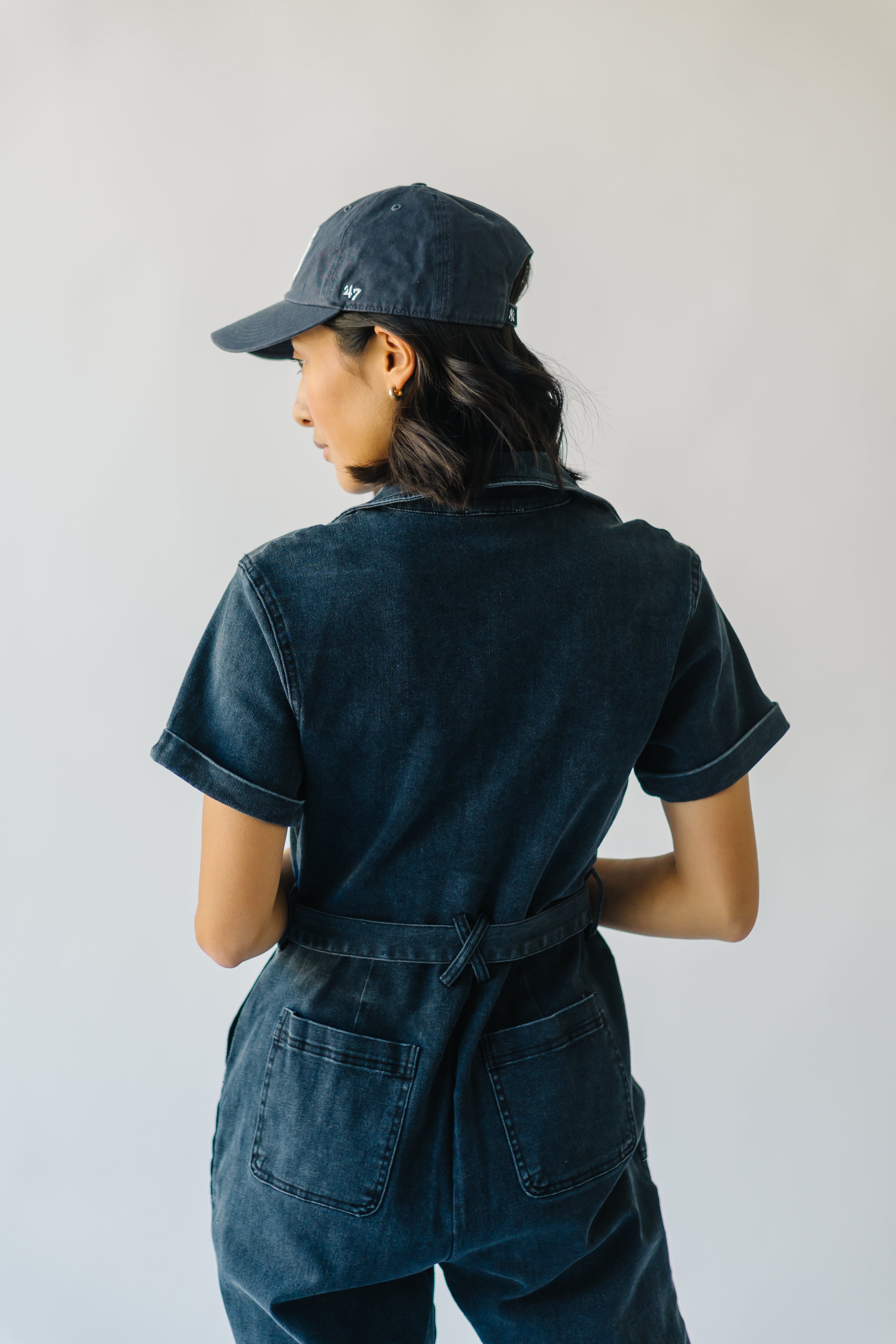 The Fleming Tie Denim Jumpsuit in Black