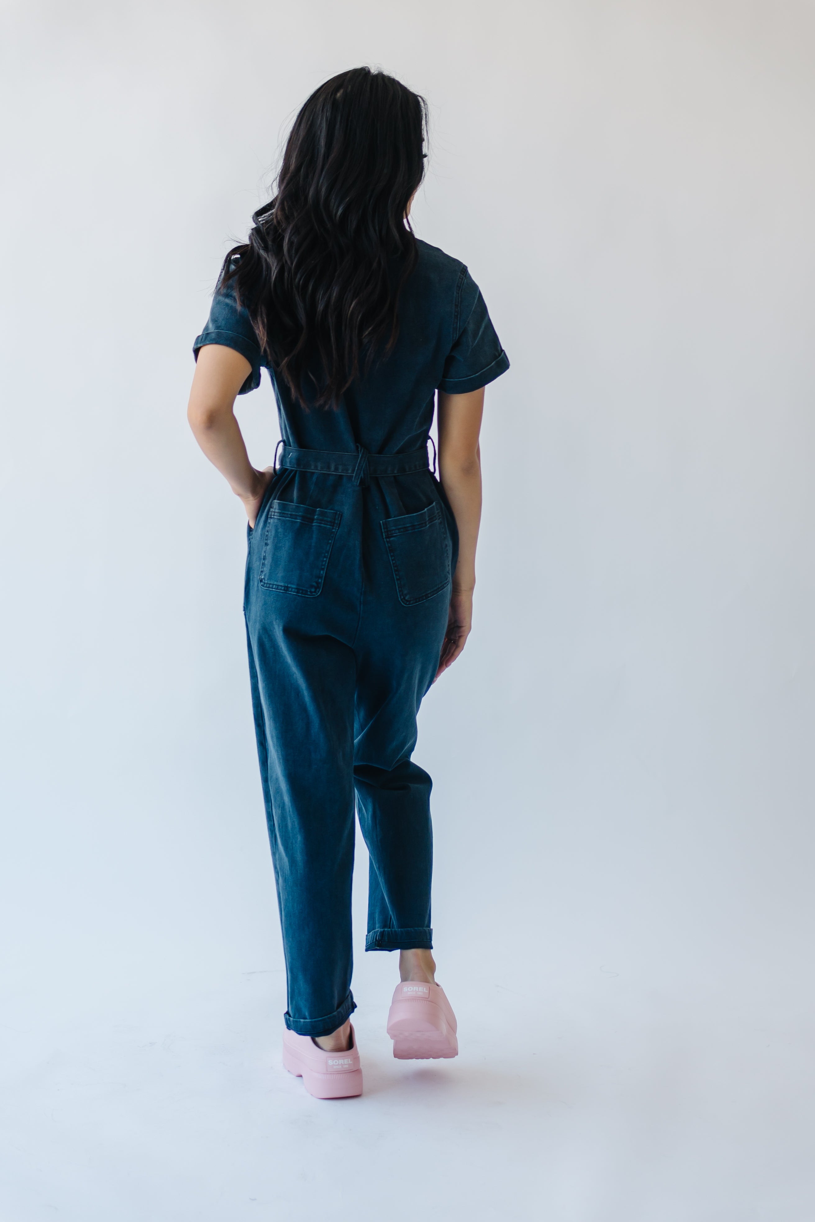 The Fleming Tie Denim Jumpsuit in Black