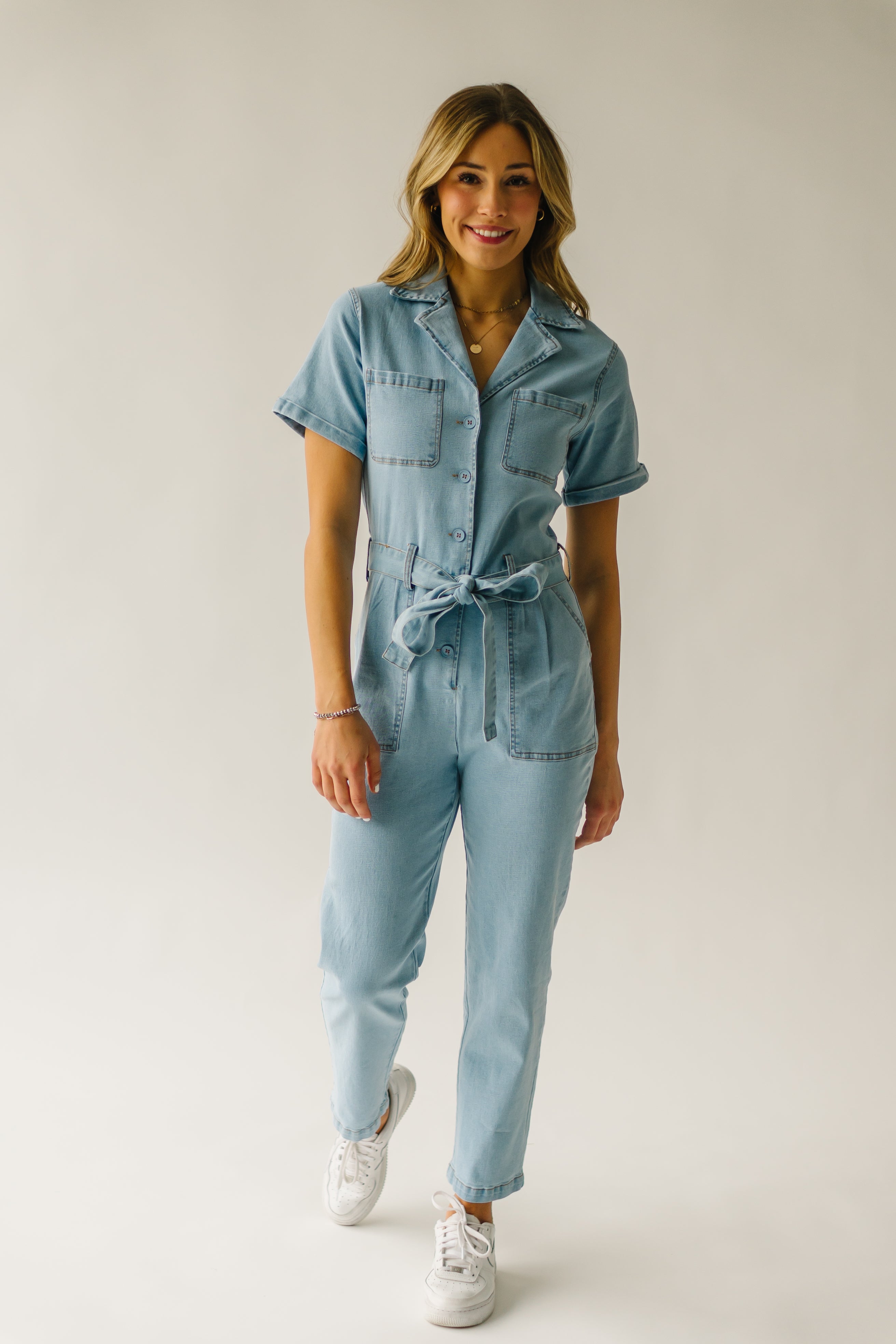 The Fleming Tie Denim Jumpsuit in Light Denim