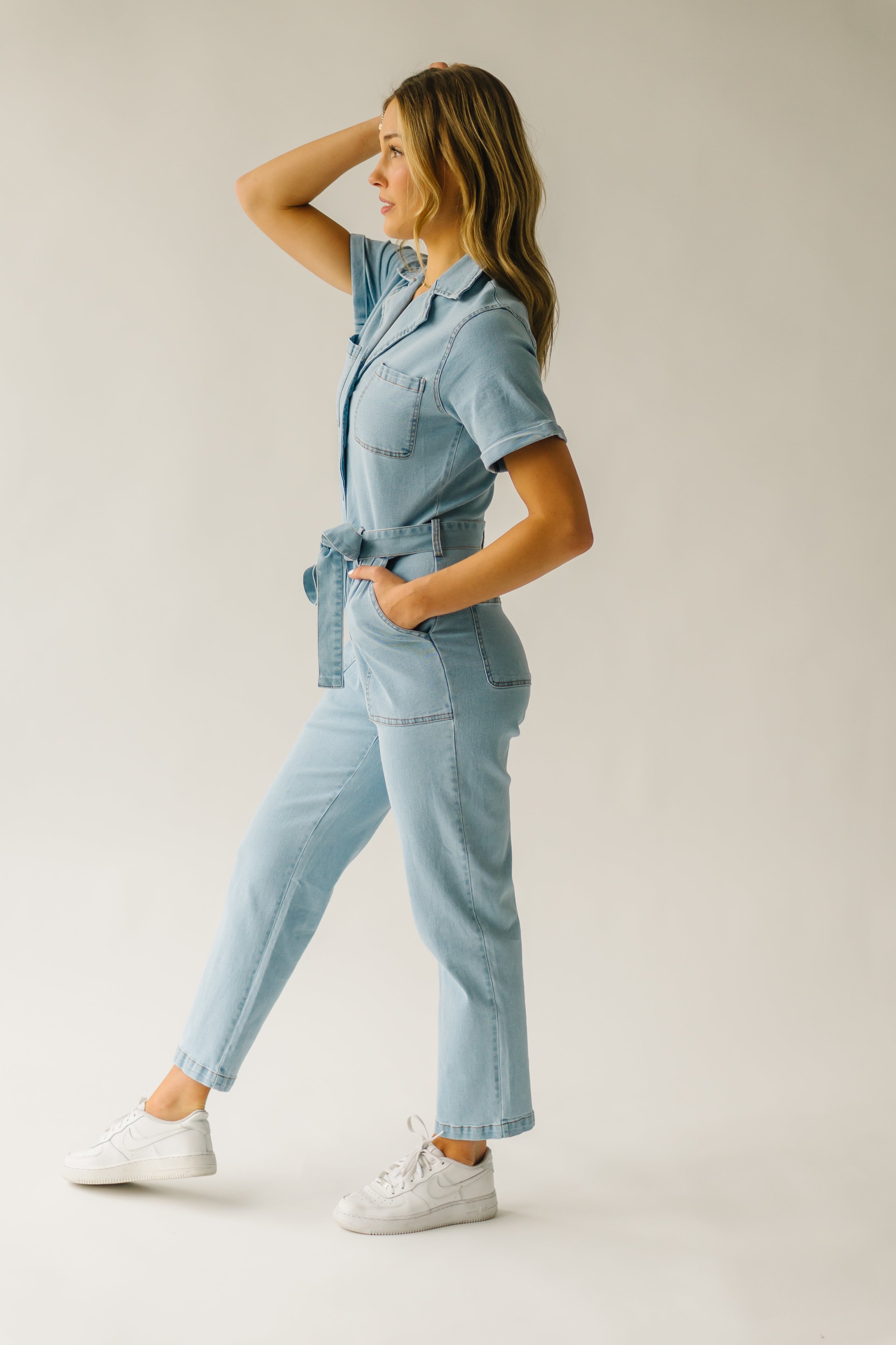 The Fleming Tie Denim Jumpsuit in Light Denim