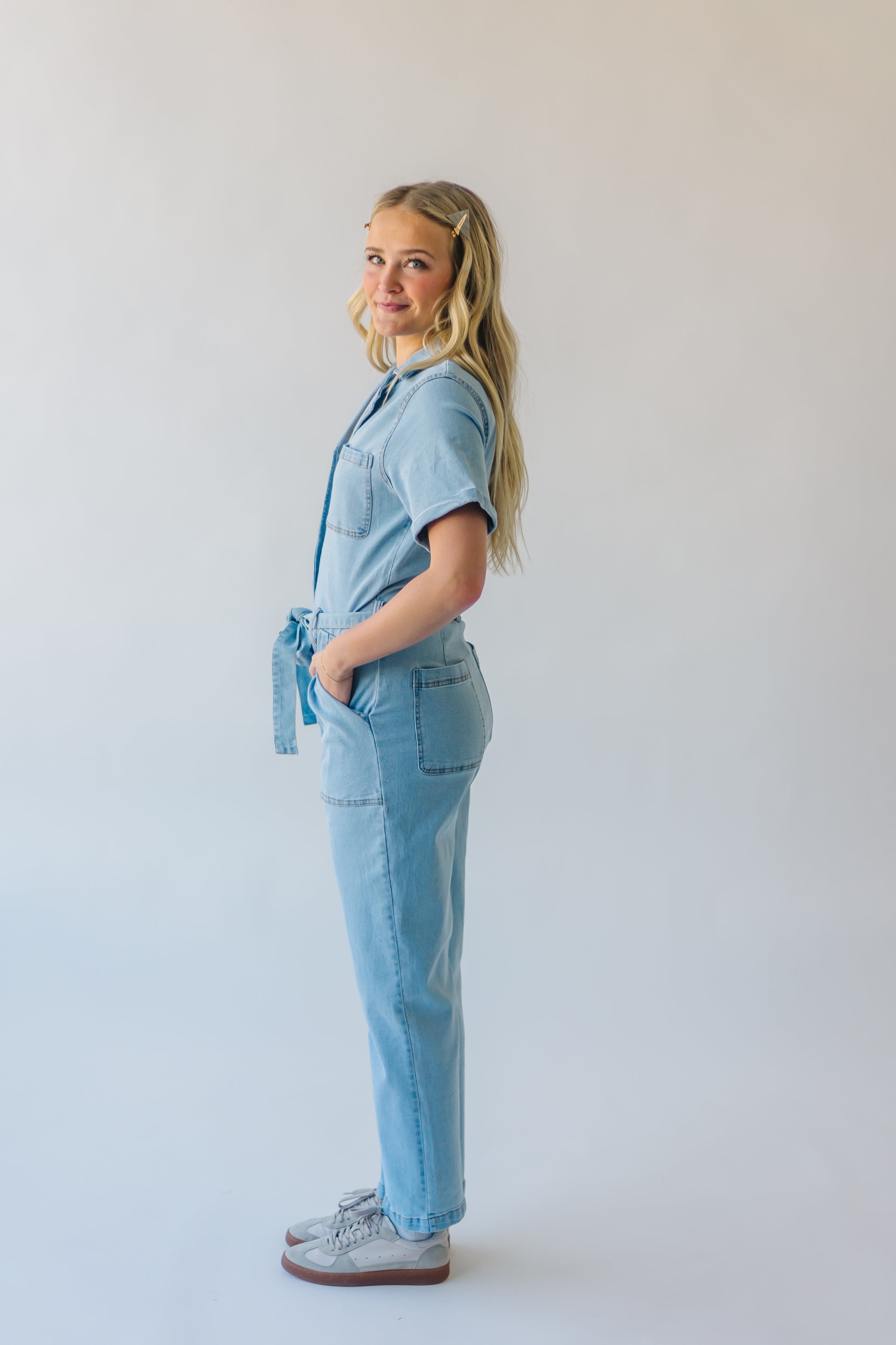 The Fleming Tie Denim Jumpsuit in Light Denim