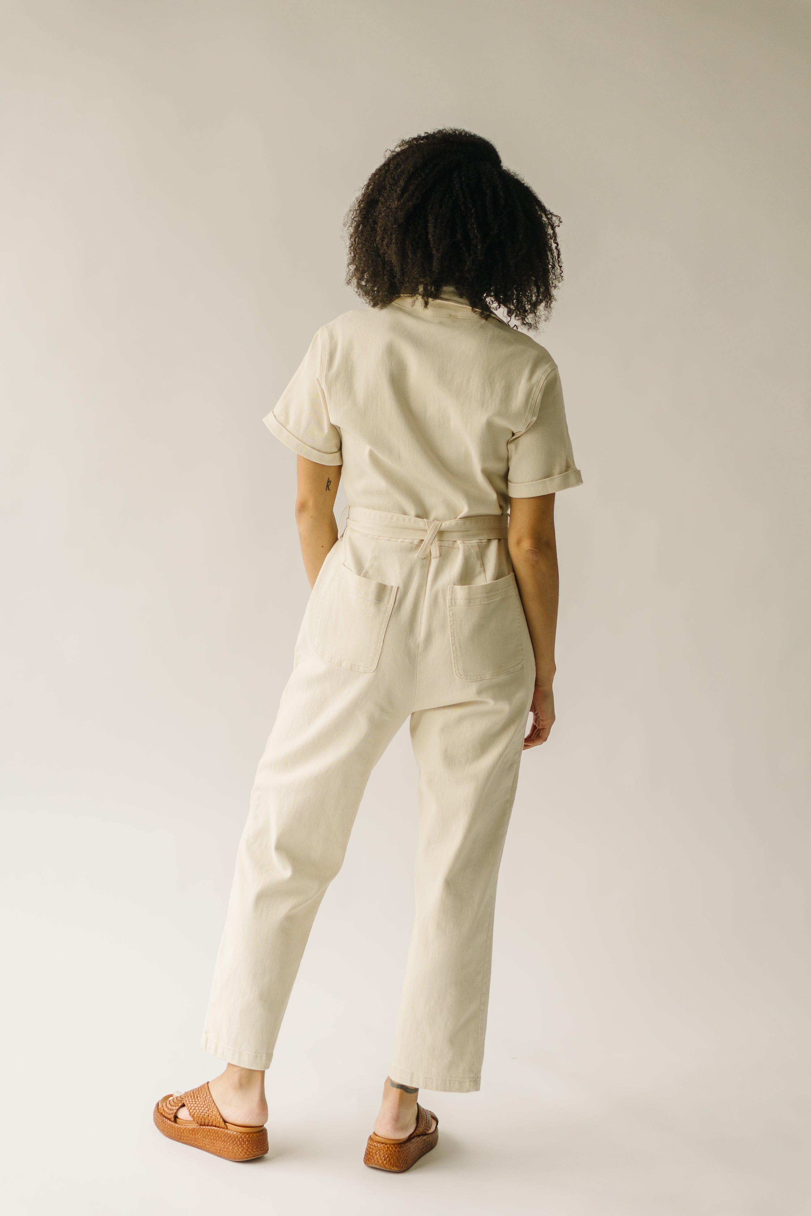 The Fleming Tie Denim Jumpsuit in Natural