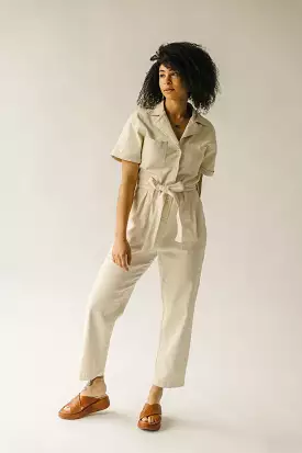 The Fleming Tie Denim Jumpsuit in Natural