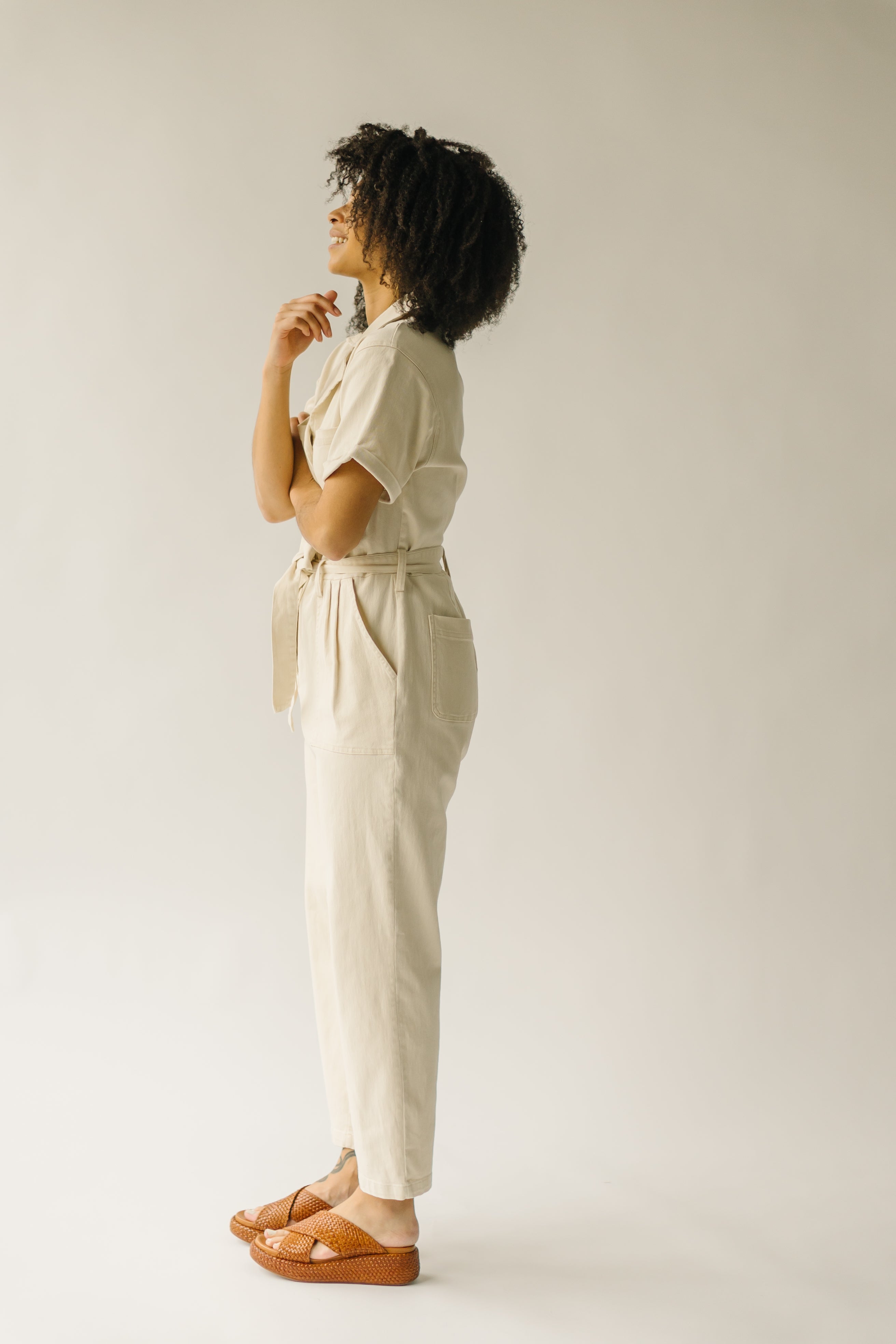 The Fleming Tie Denim Jumpsuit in Natural