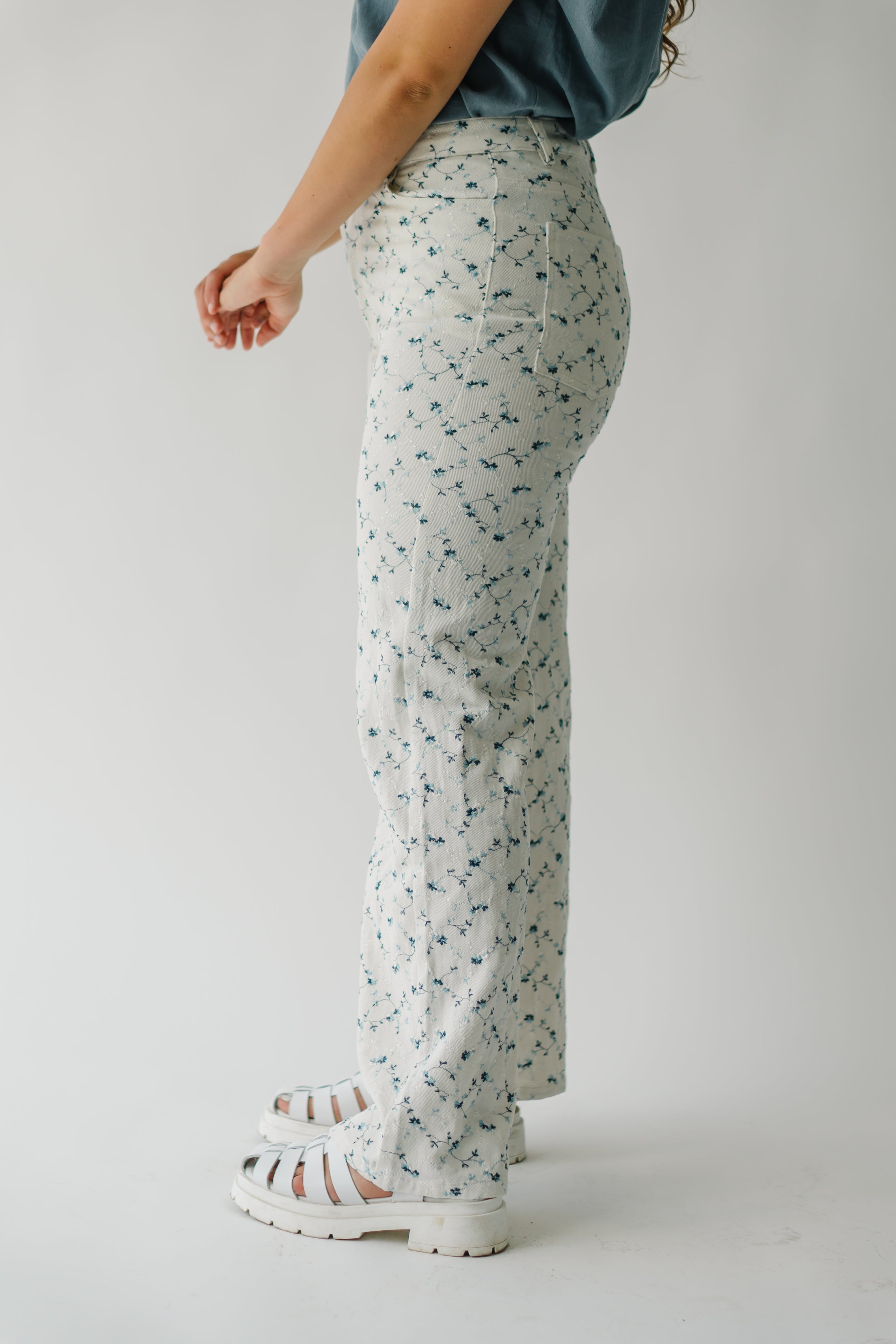 The Goucher Embroidered Pant in Ivory Floral