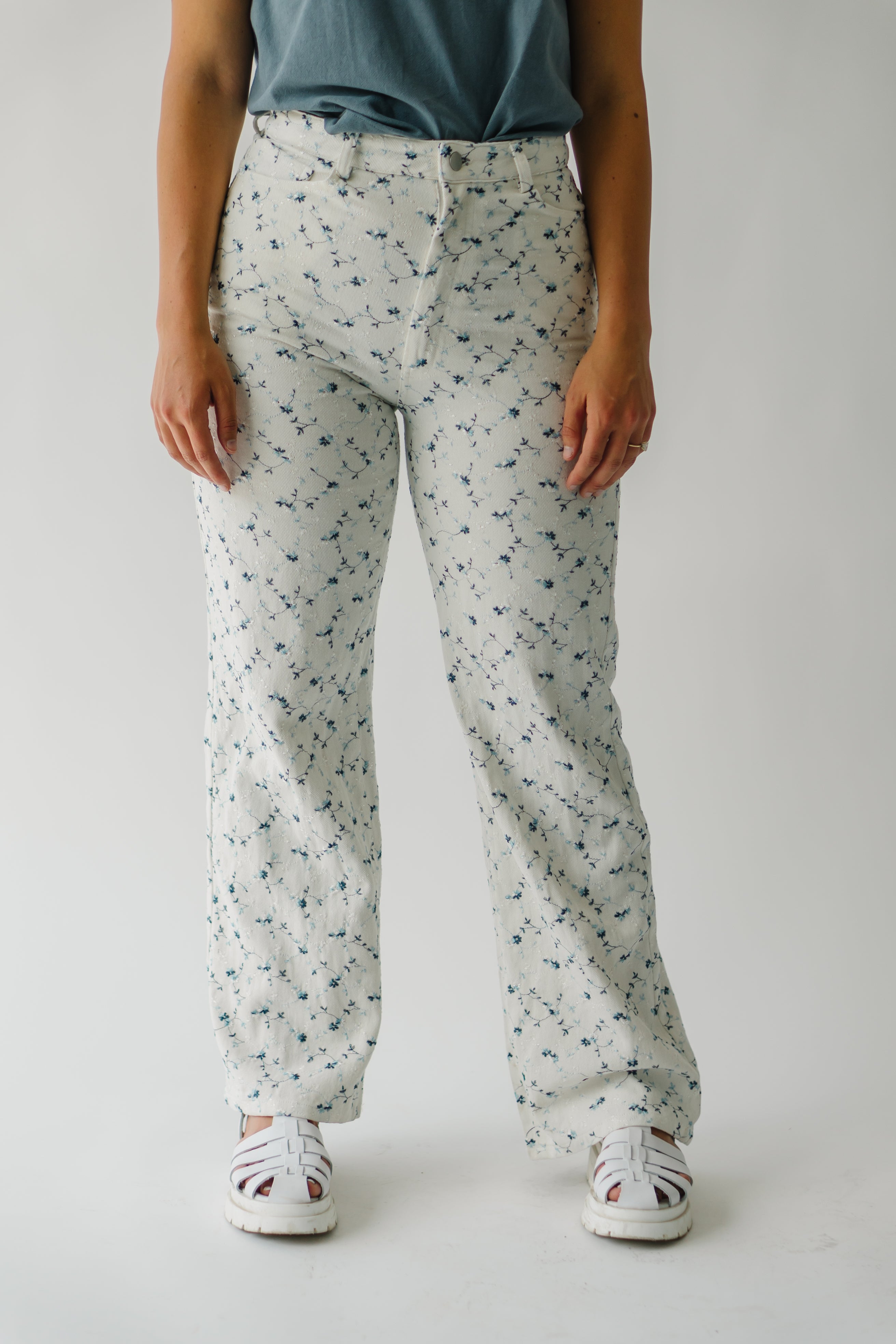 The Goucher Embroidered Pant in Ivory Floral