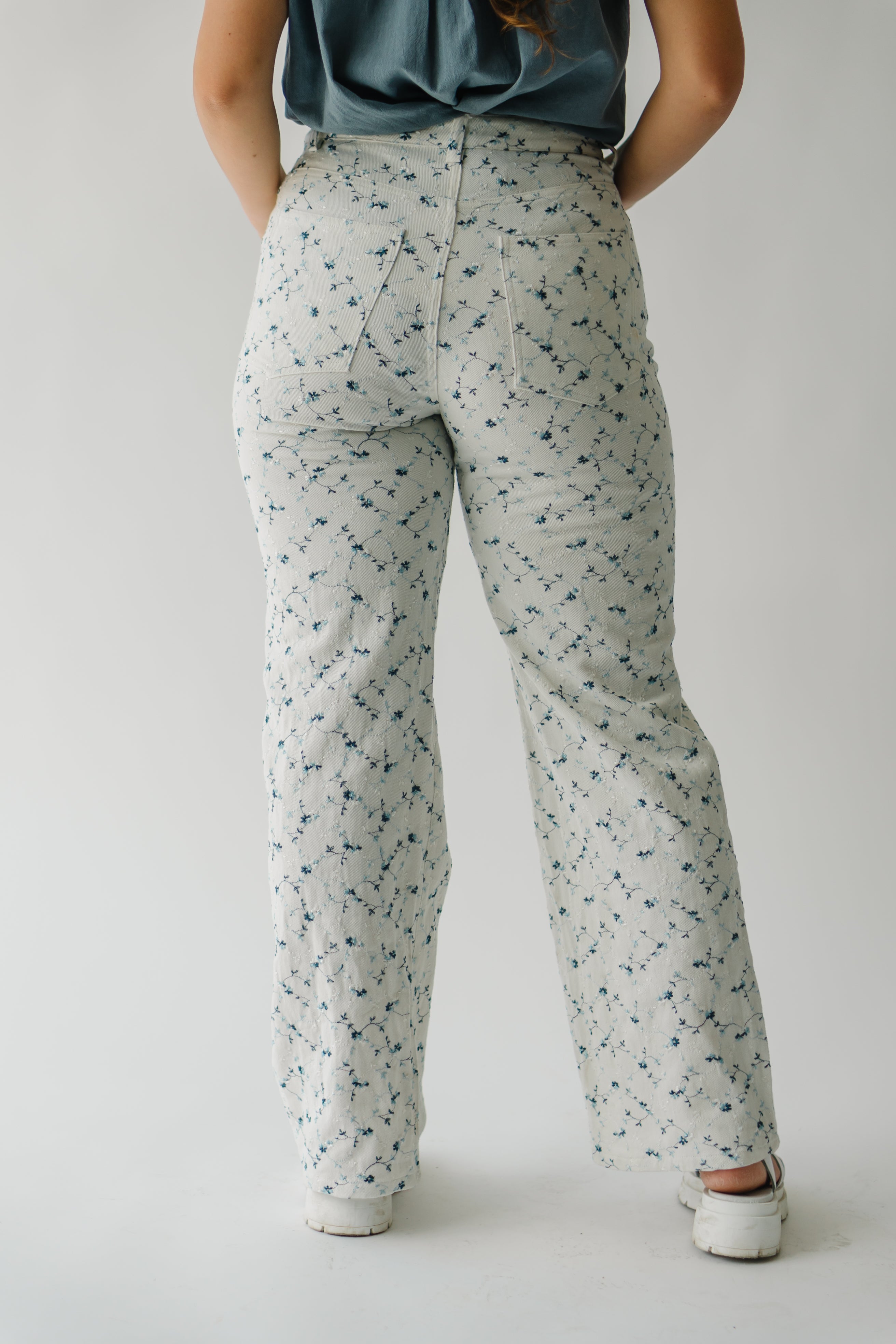 The Goucher Embroidered Pant in Ivory Floral