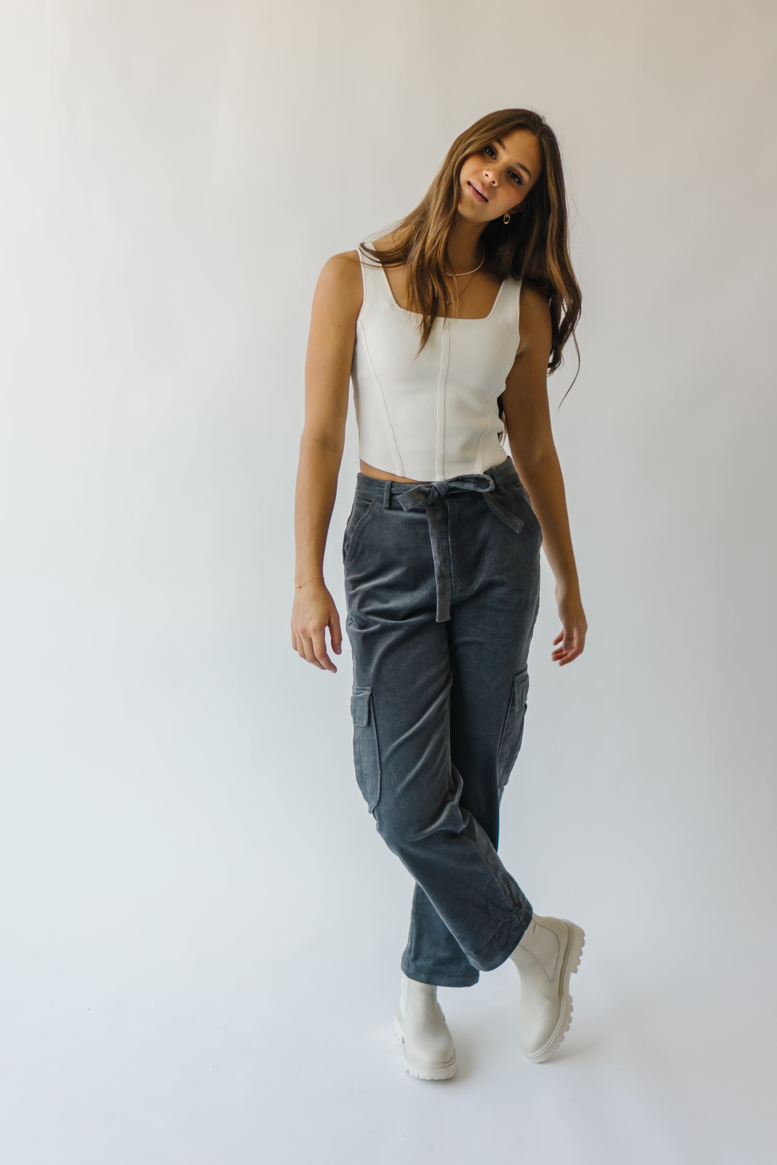 The Hamlin Belted Corduroy Pant in Grey